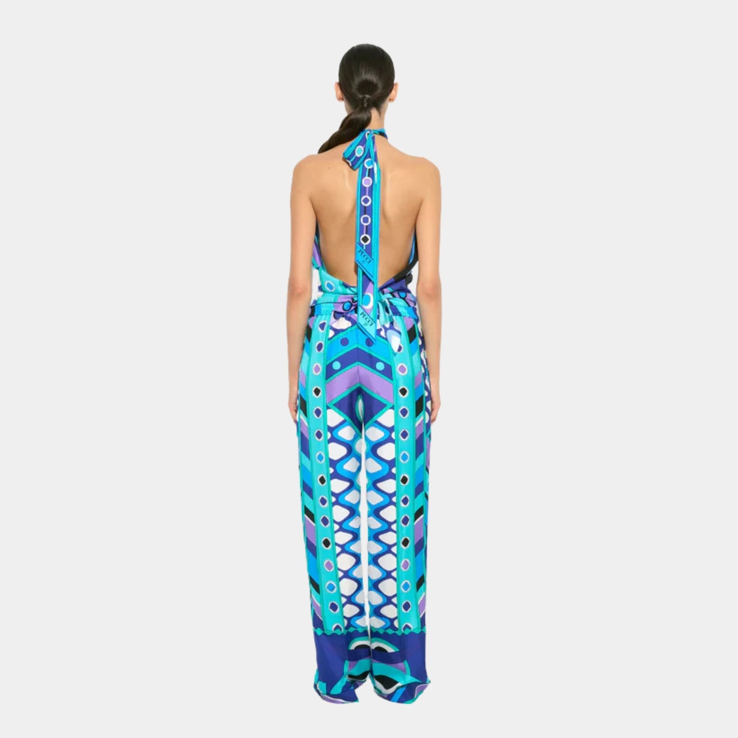 Pucci Vivara Print Foulard Top, Turquoise, Model, Back