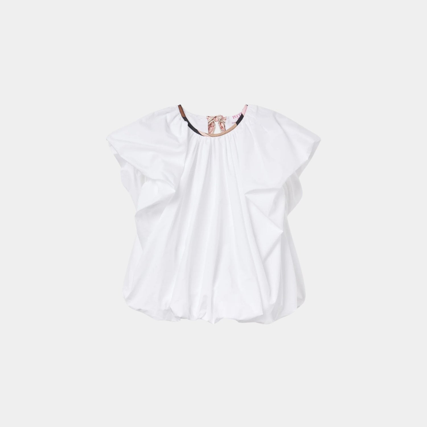 Pucci Voluminous Top With Printed Neckline, White, Front