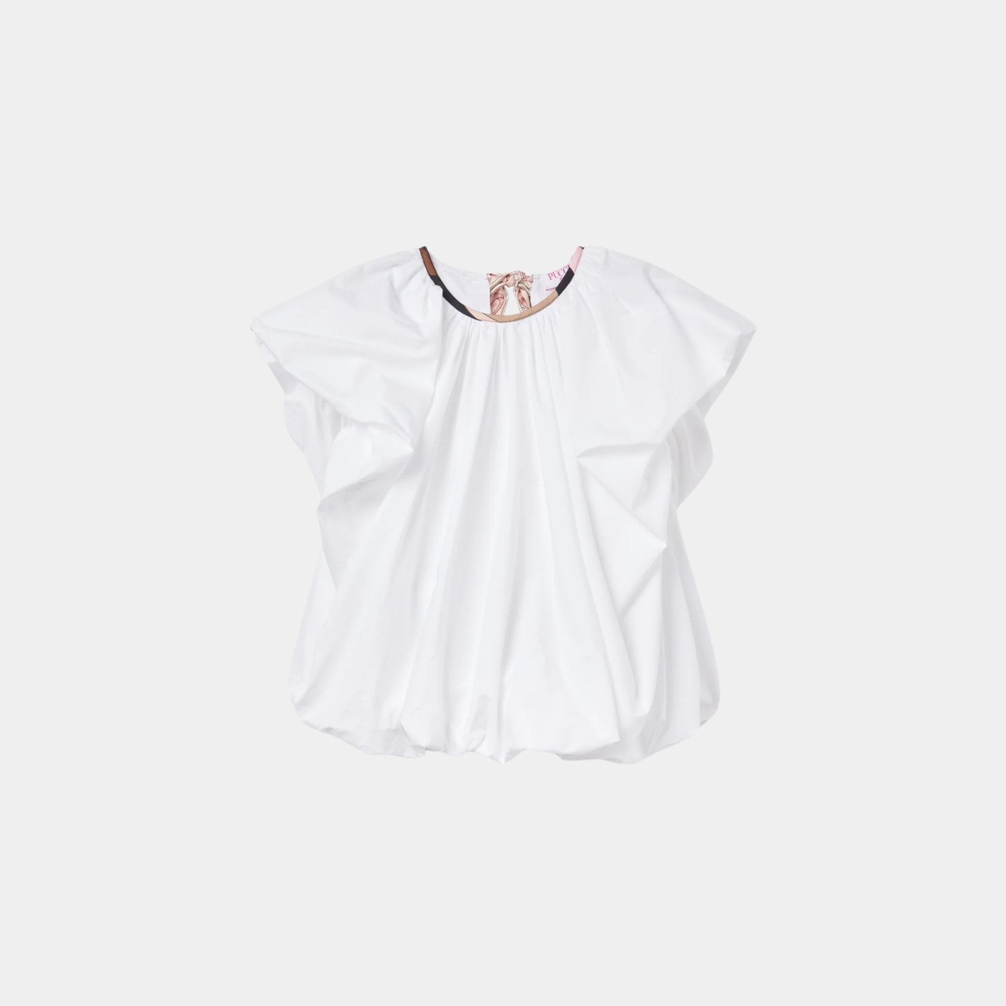 Pucci Voluminous Top With Printed Neckline, White, Front