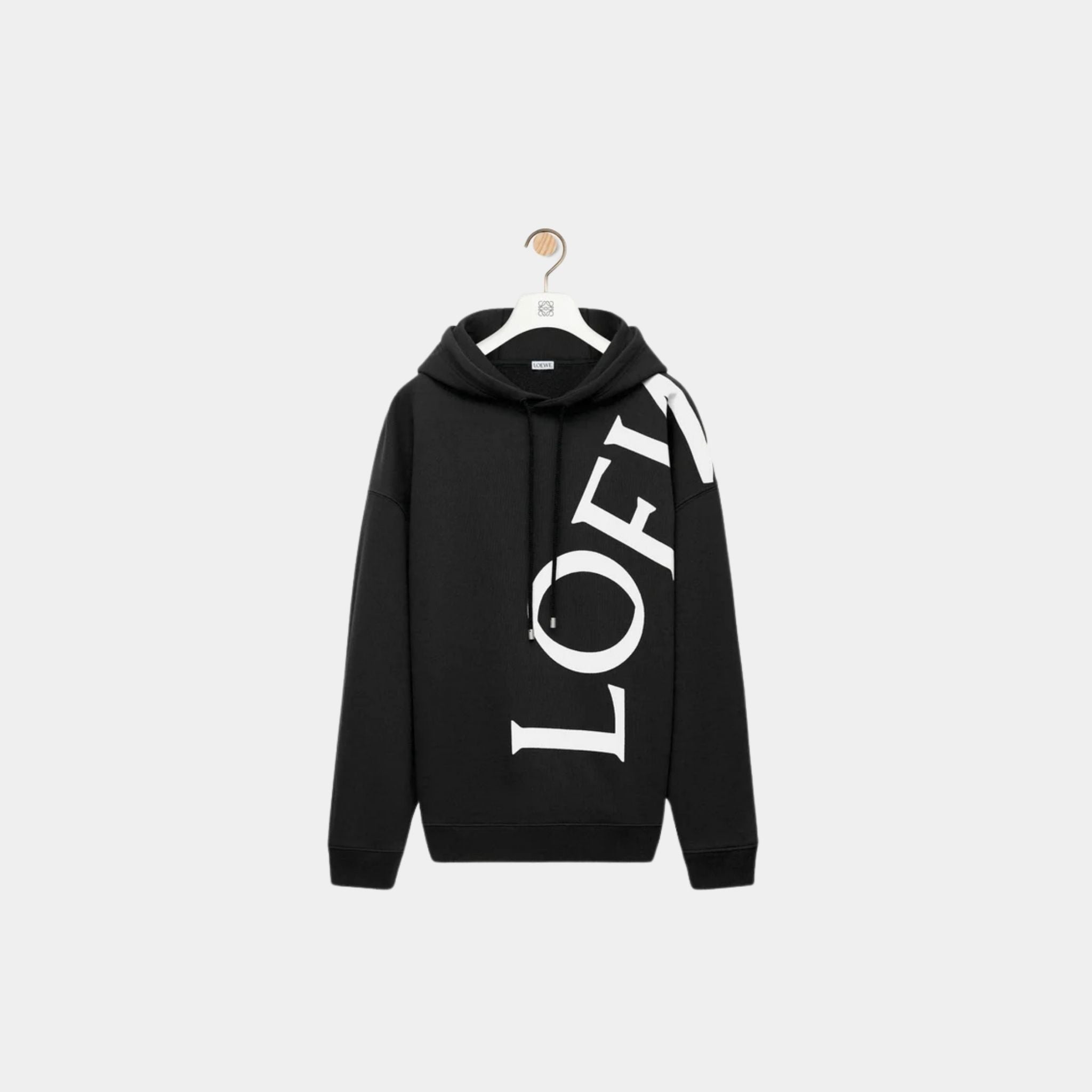 Loewe Relaxed Fit Hoodie in Cotton LOEWE print, Black and White, Front