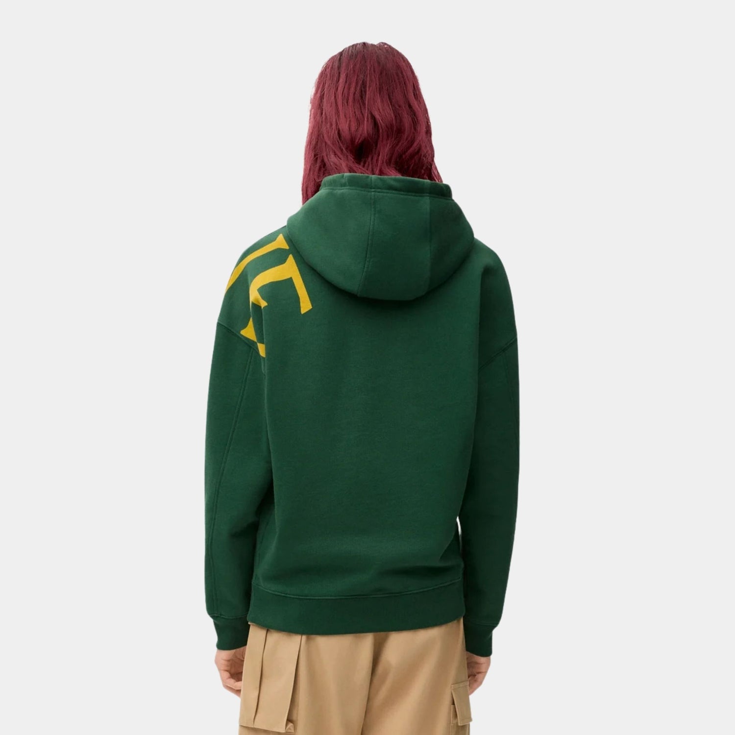 Loewe Relaxed Fit Hoodie in Cotton LOEWE print, Dark Green, Back