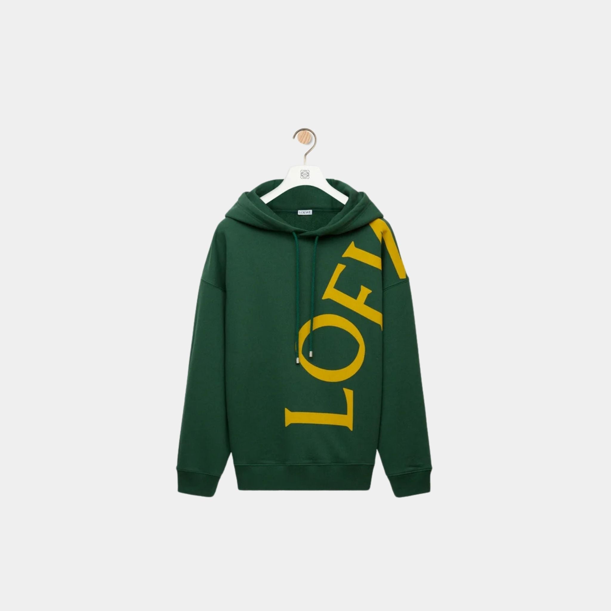 Loewe Relaxed Fit Hoodie in Cotton LOEWE print, Dark Green, Front