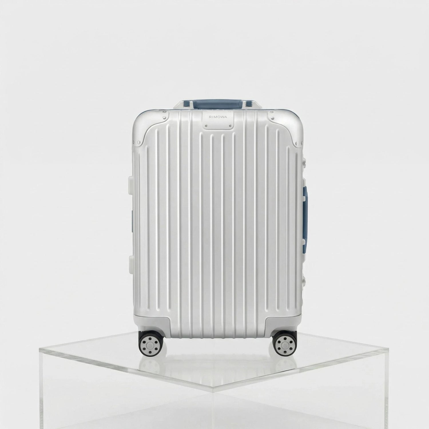 Rimowa Original Cabin Twist, Silver and Powder Blue, Front, Studio