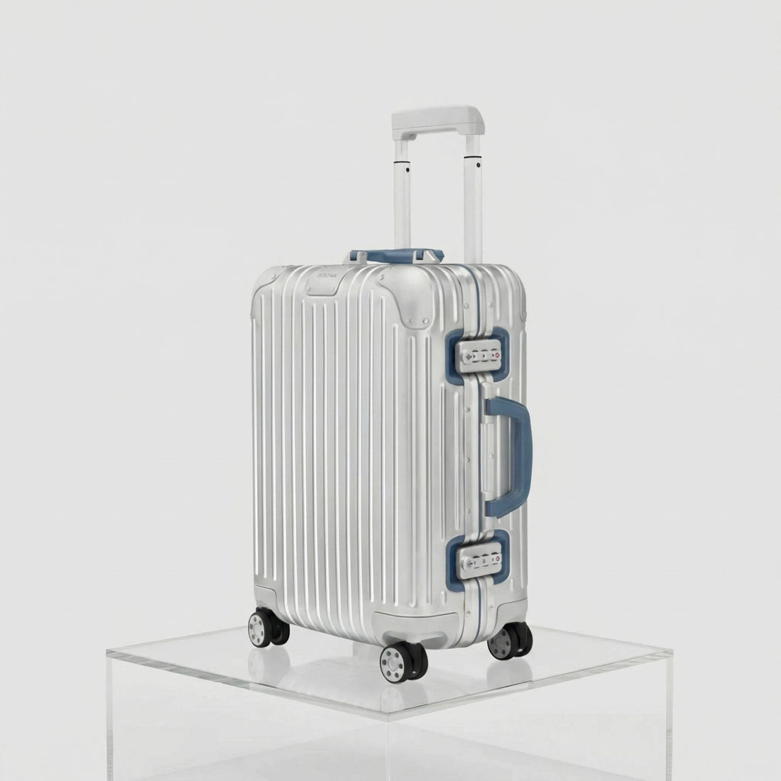 Rimowa Original Cabin Twist, Silver and Powder Blue, Side, Studio