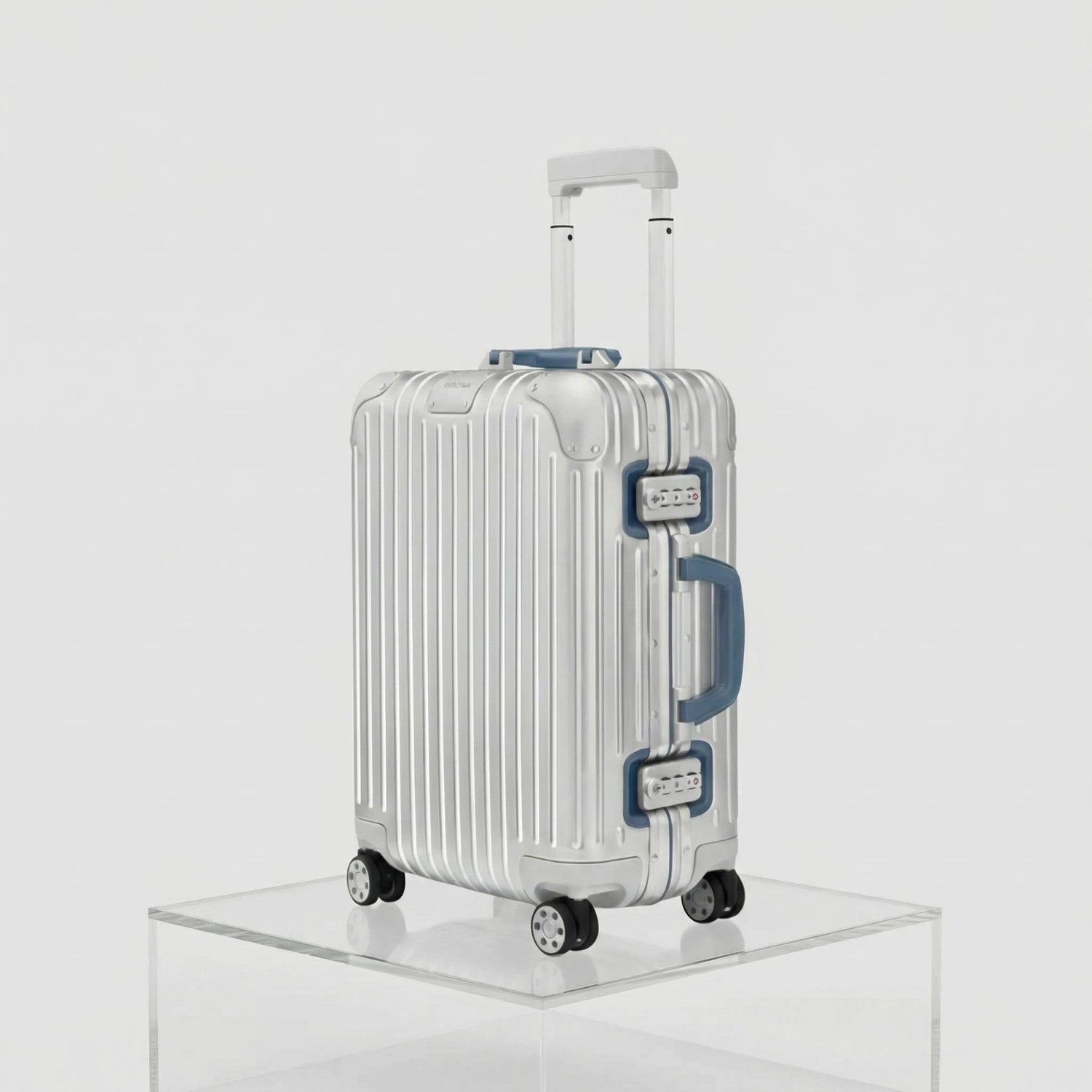 Rimowa Original Cabin Twist, Silver and Powder Blue, Side, Studio