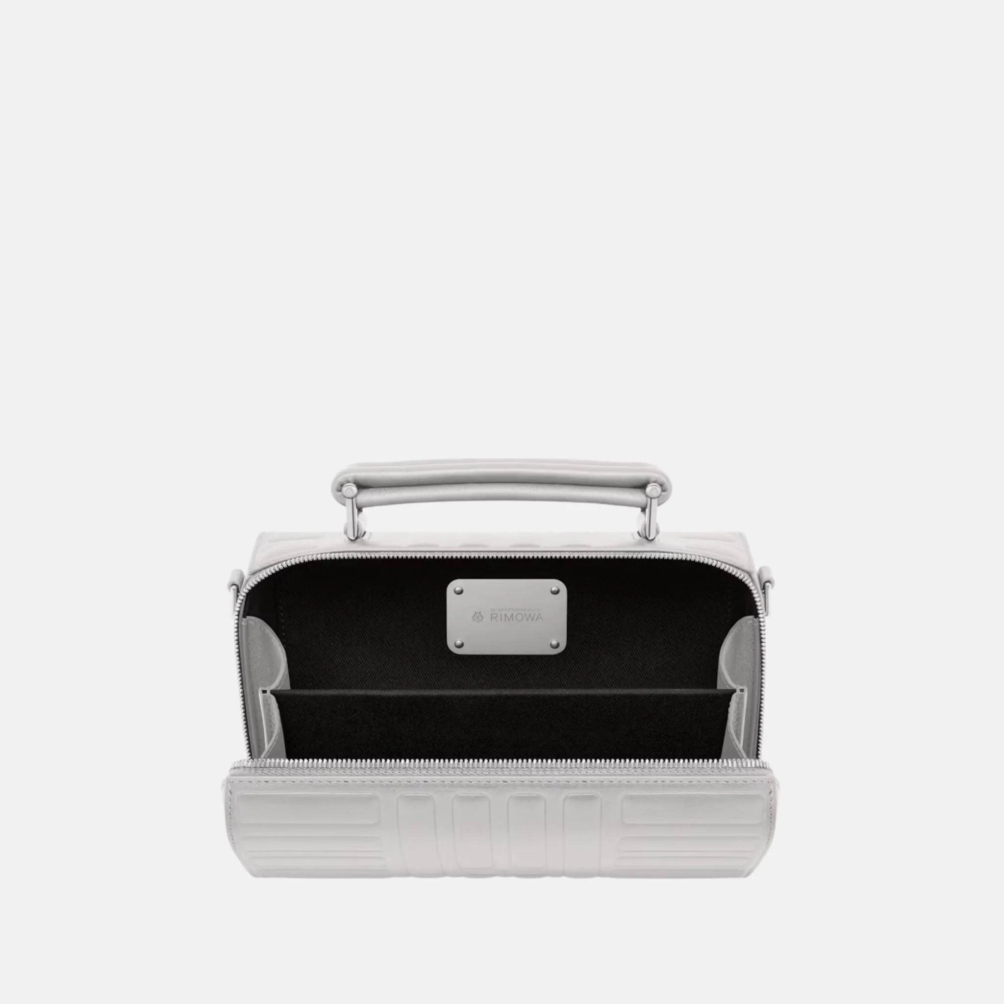 Rimowa Groove Leather Cross Body Bag Small, Silver, Inside