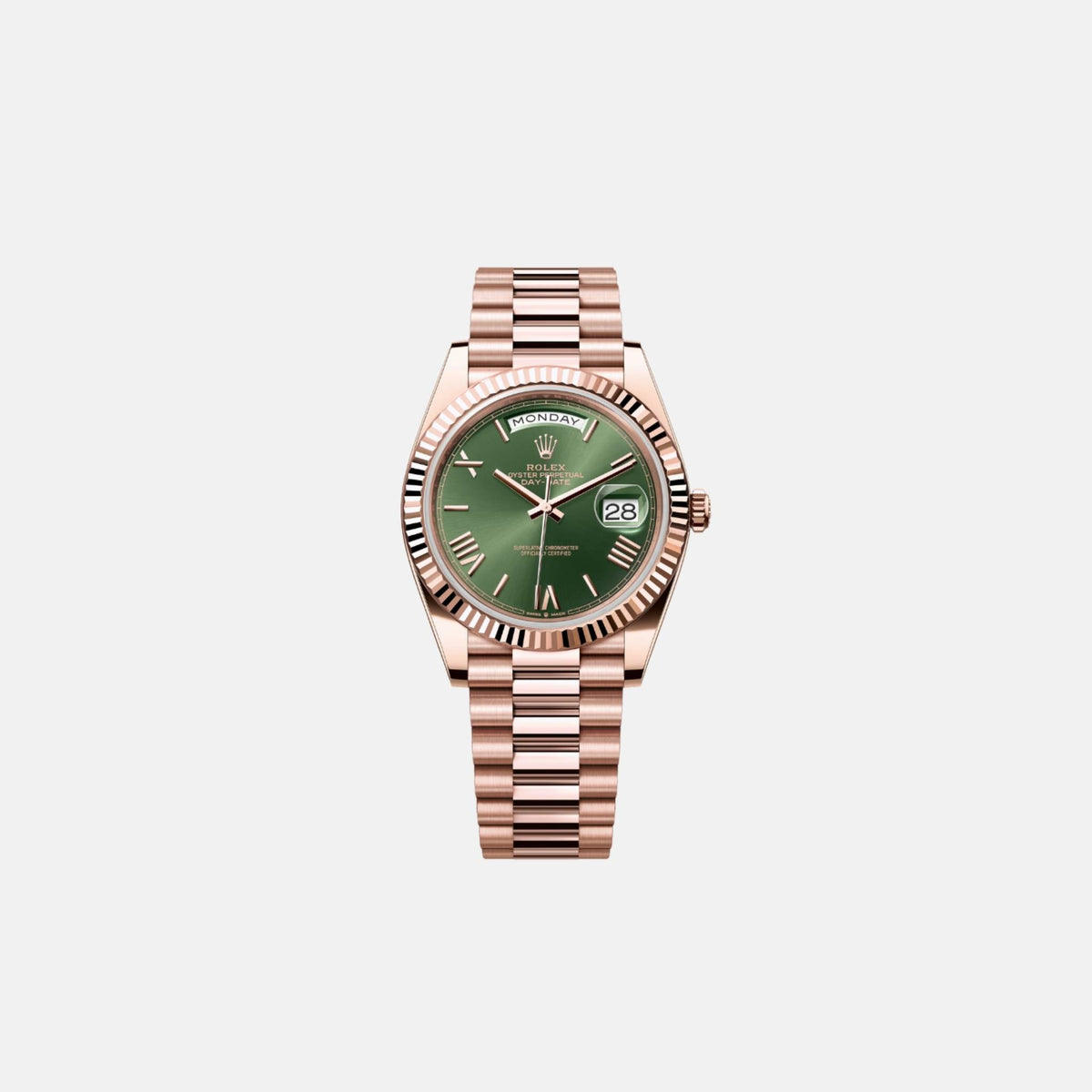 Rolex Day-Date 40 بمينا زيتوني من الذهب الوردي 228235