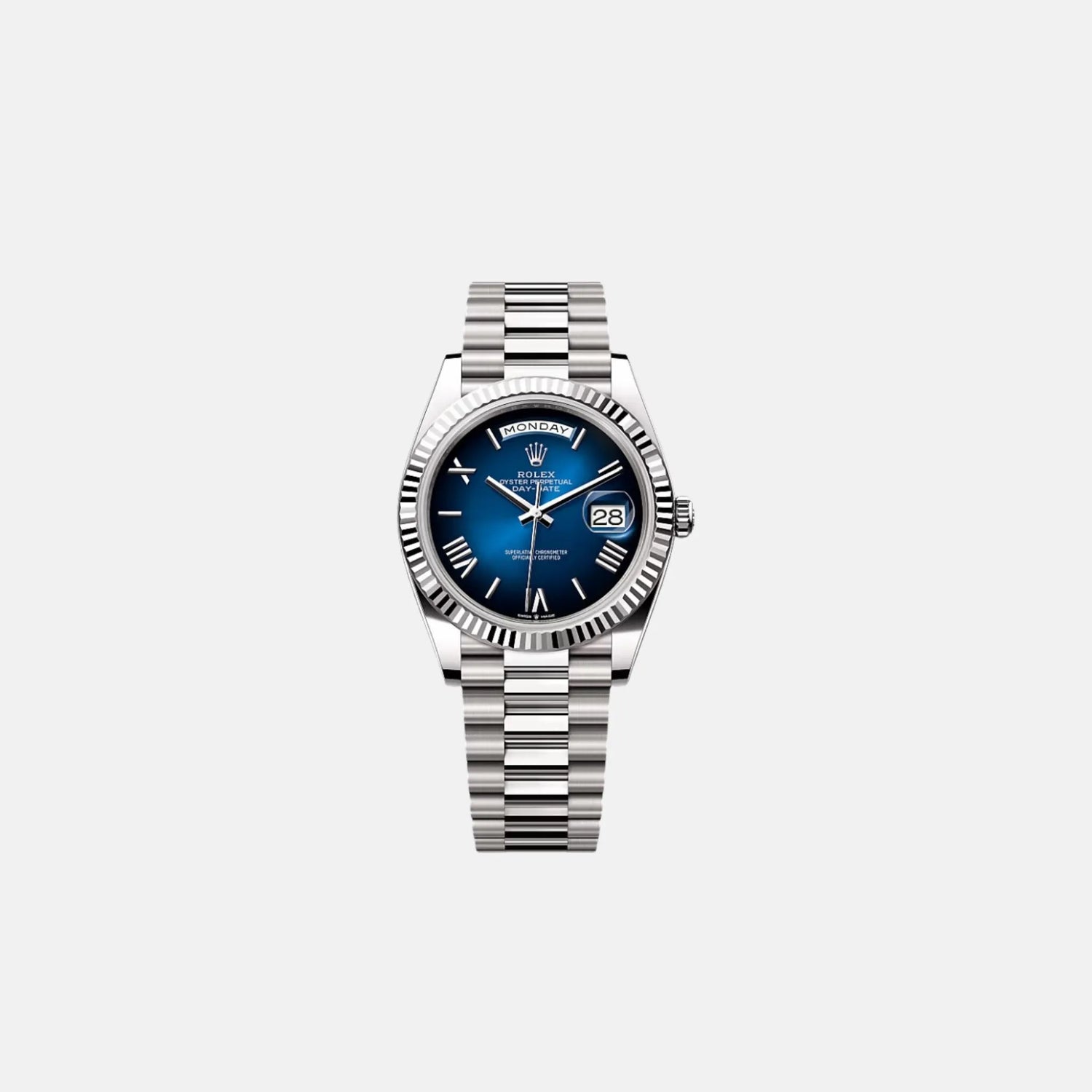 Rolex Day-Date 40 228239-0076 Blue Ombré Dial White Gold