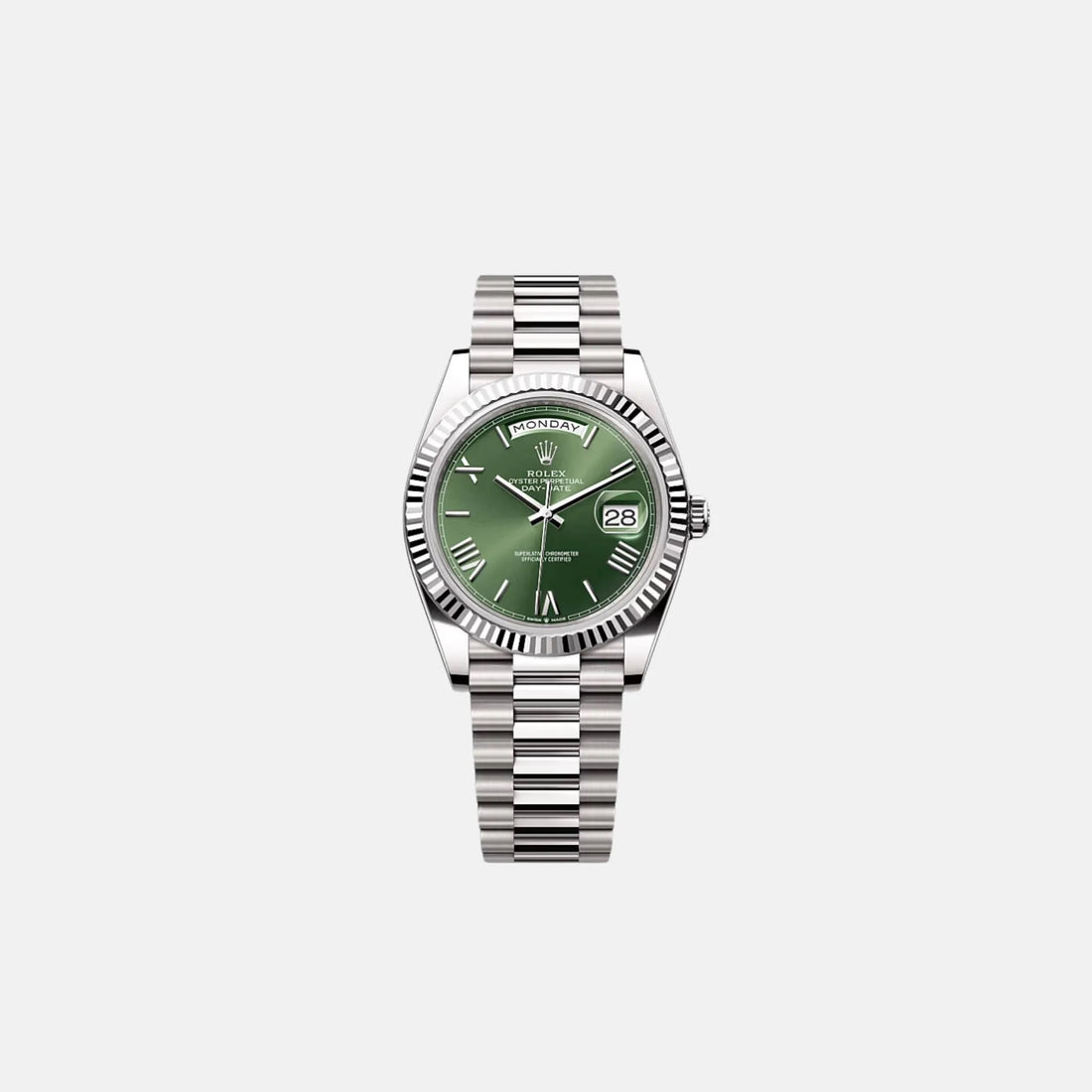 Rolex Day-Date 40 228239 ORGP Olive Green Roman Dial White Gold