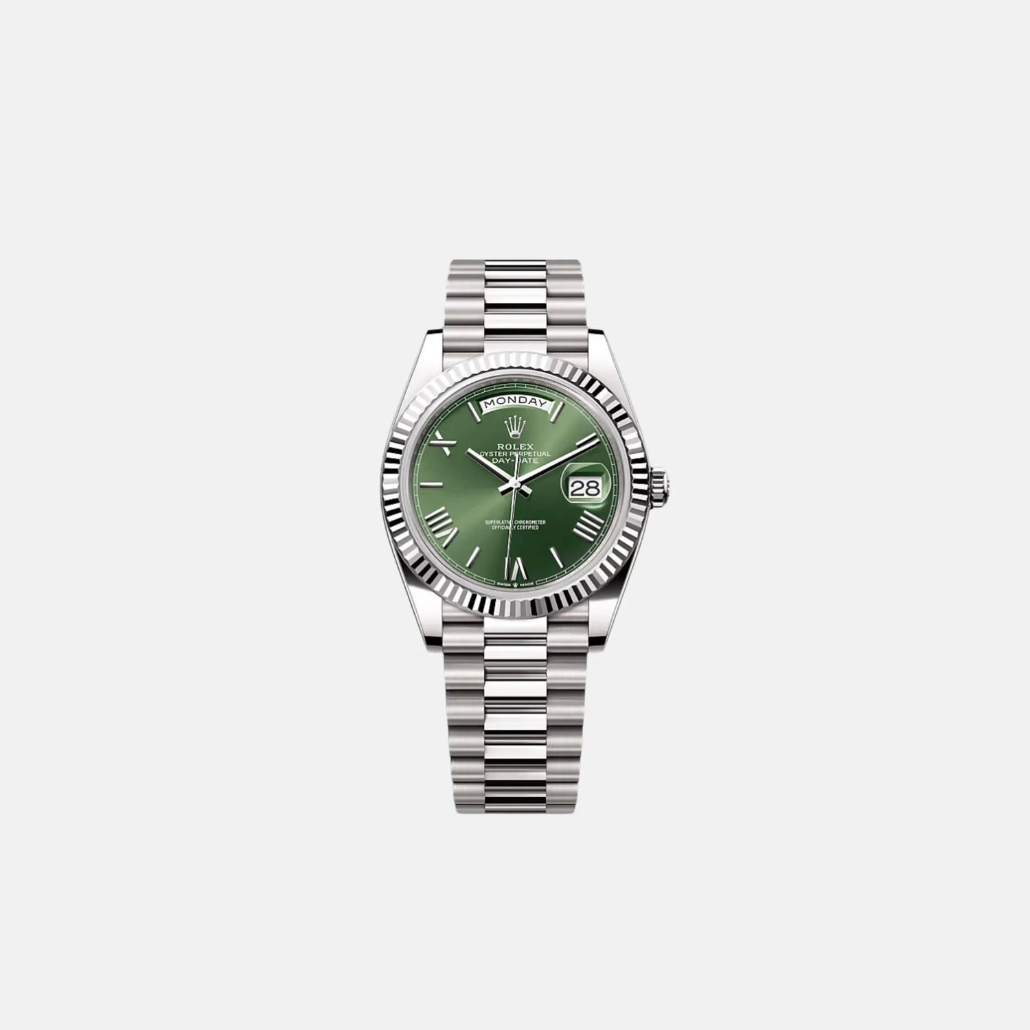 Rolex Day-Date 40 228239 ORGP Olive Green Roman Dial White Gold