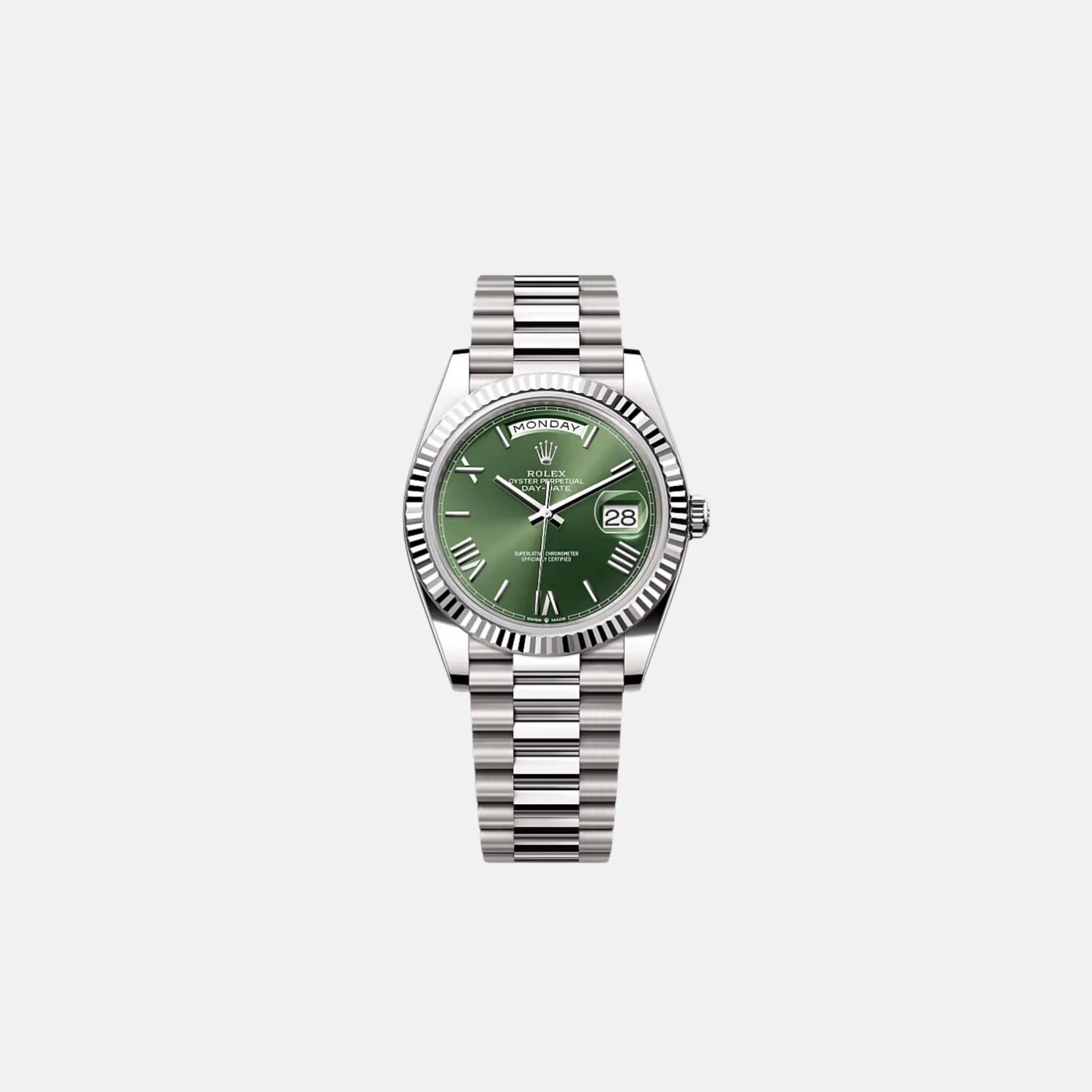 Rolex Day-Date 40 228239 ORGP Olive Green Roman Dial White Gold