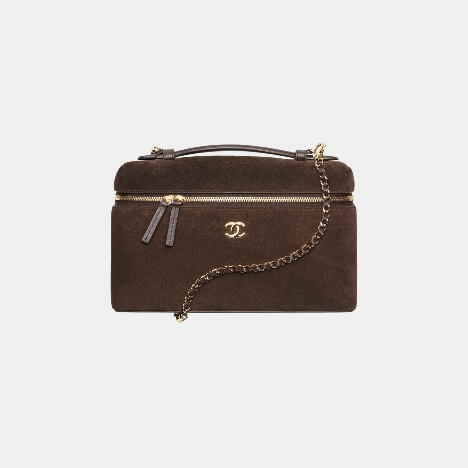 Large Vanity with chain in Dark Brown Suede Calfskin
