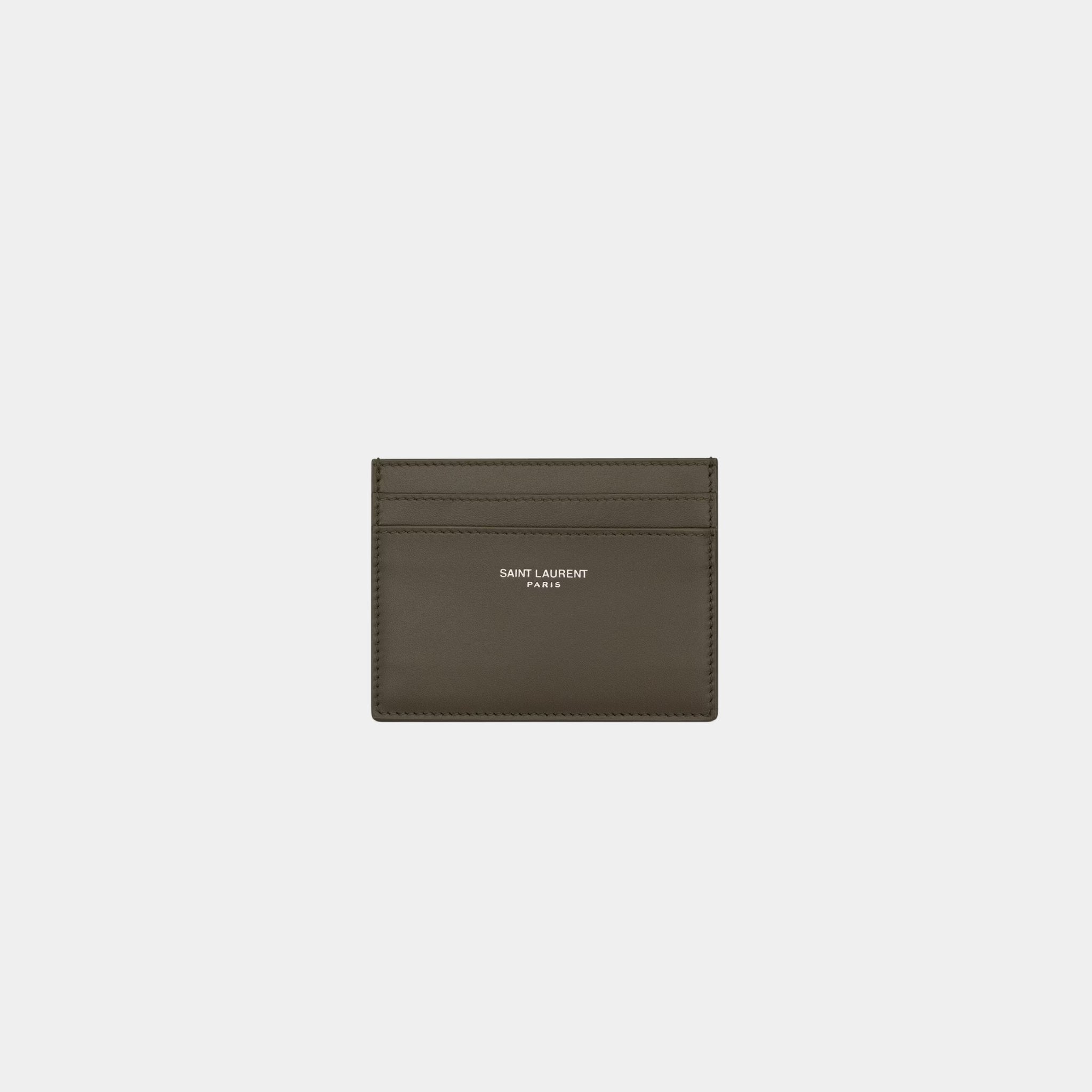 Saint Laurent Paris Card Case Smooth Light Musk Leather, Front