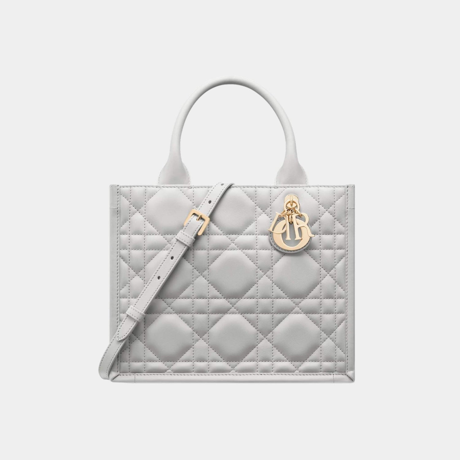 Small Dior Book Tote Macrocannage Calfskin, Cloud Grey, Front