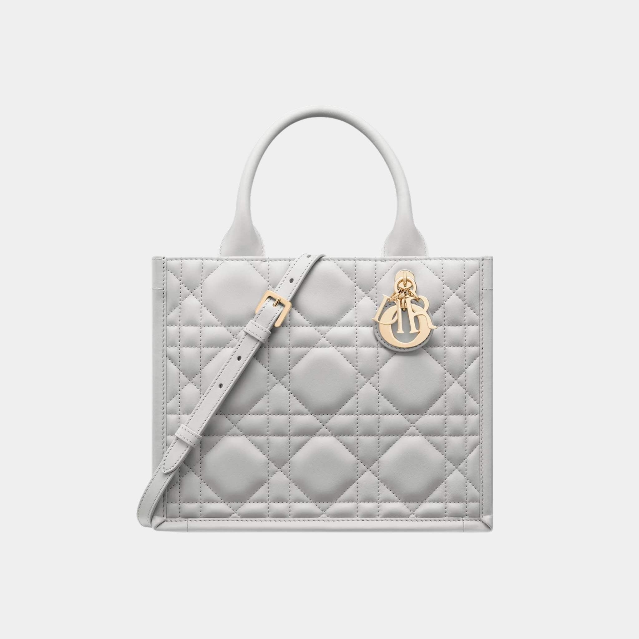 Small Dior Book Tote Macrocannage Calfskin, Cloud Grey, Front