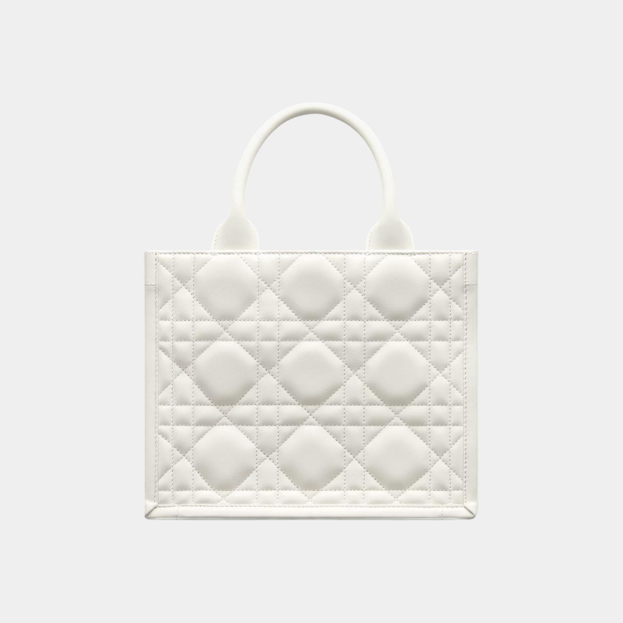 Small Dior Book Tote Macrocannage Calfskin, Latte, Back