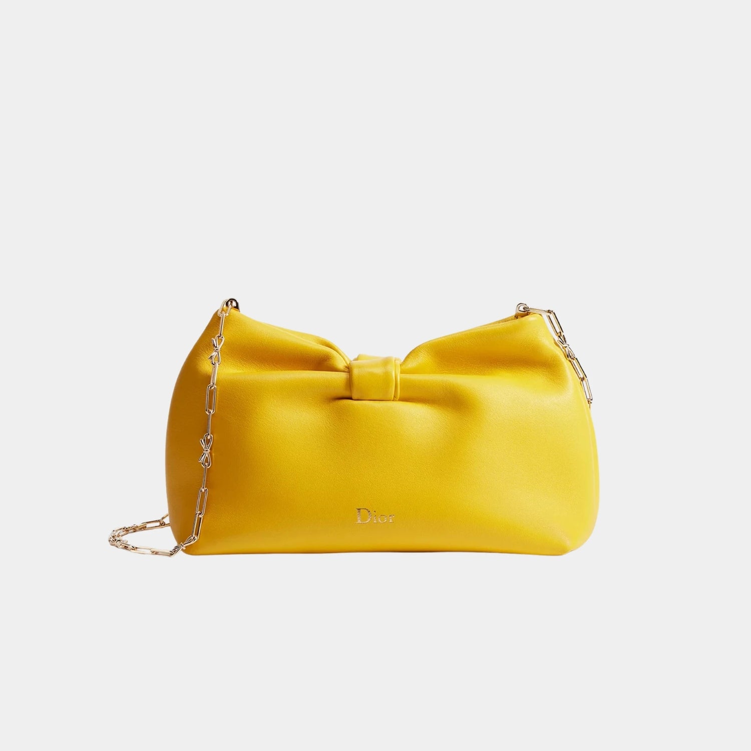 Small Dior Bow Bag in Lambskin, Buttercup, Front