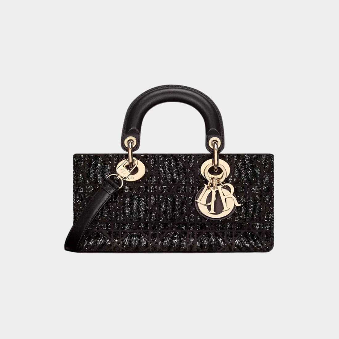 Dior Small Lady D-Joy Bag Microbead-Embroidered Cotton, Black, Front