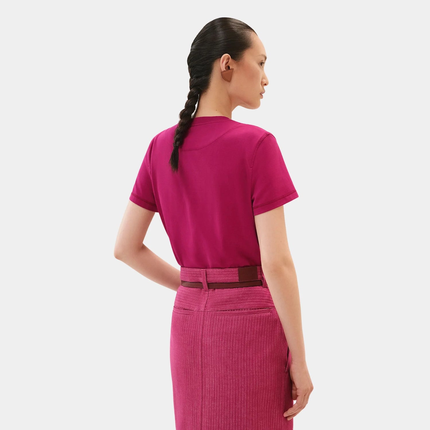 Hermes Straight T-shirt with Embroidered Pocket, Rose Bougainvillier, Back