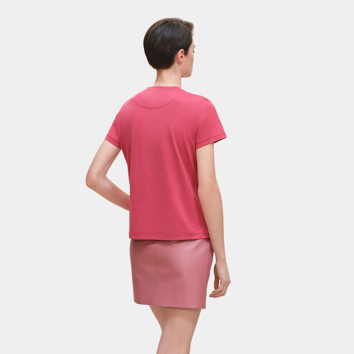 Hermes Straight T-shirt with Embroidered Pocket, Rose Framboise, Back