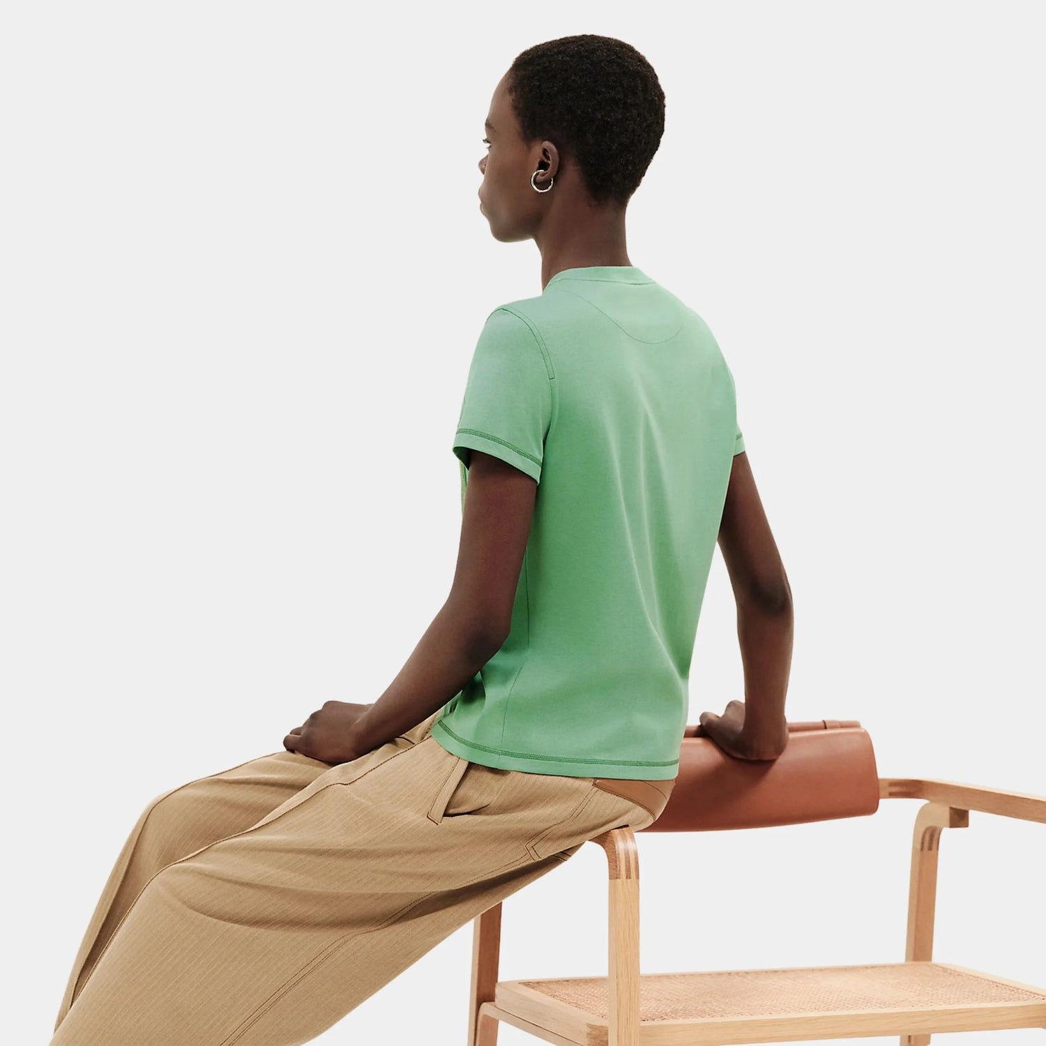 Hermes Straight T-shirt with Embroidered Pocket, Vert Opaline, Back