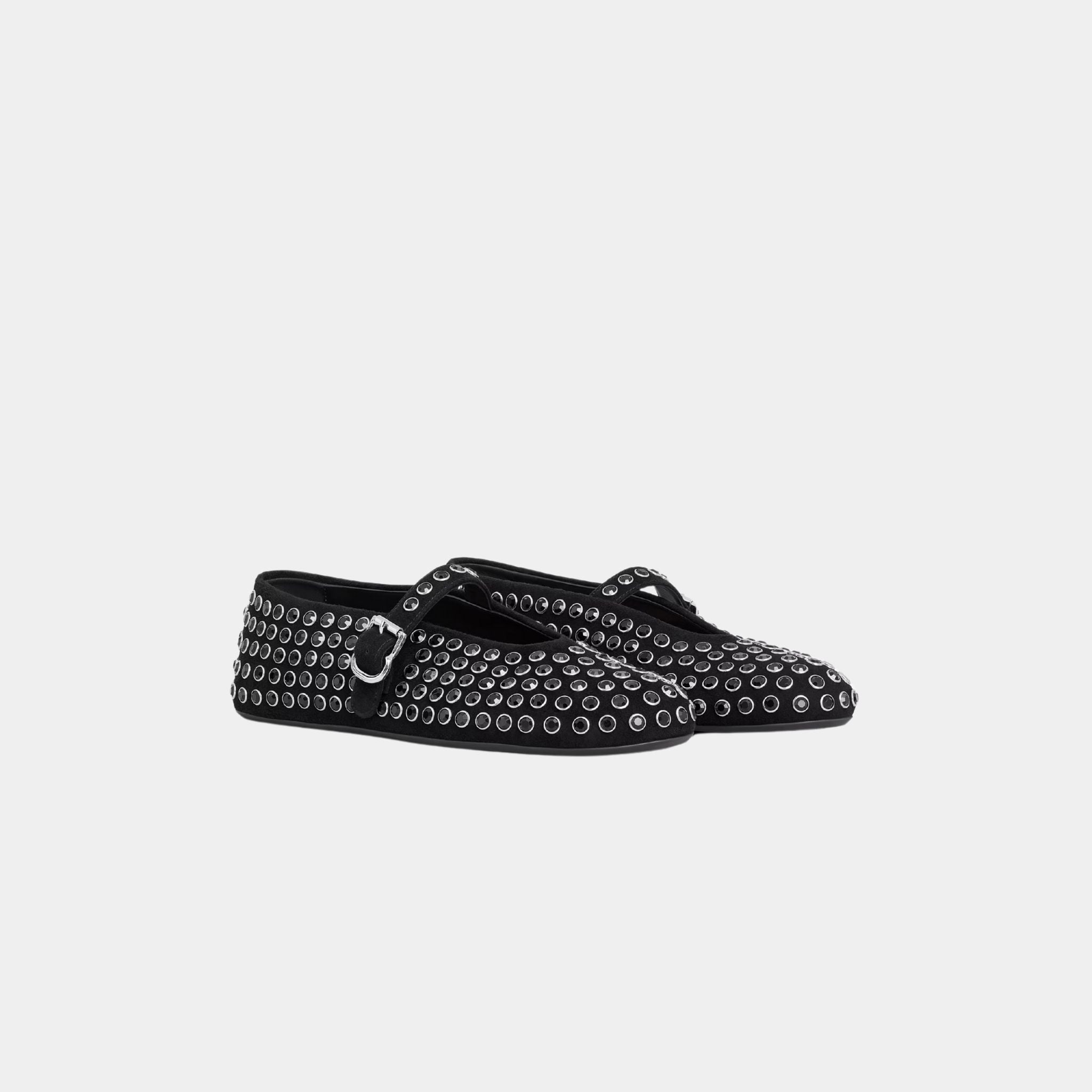 Alaïa Strass Suede Ballet Flats, Black, Front