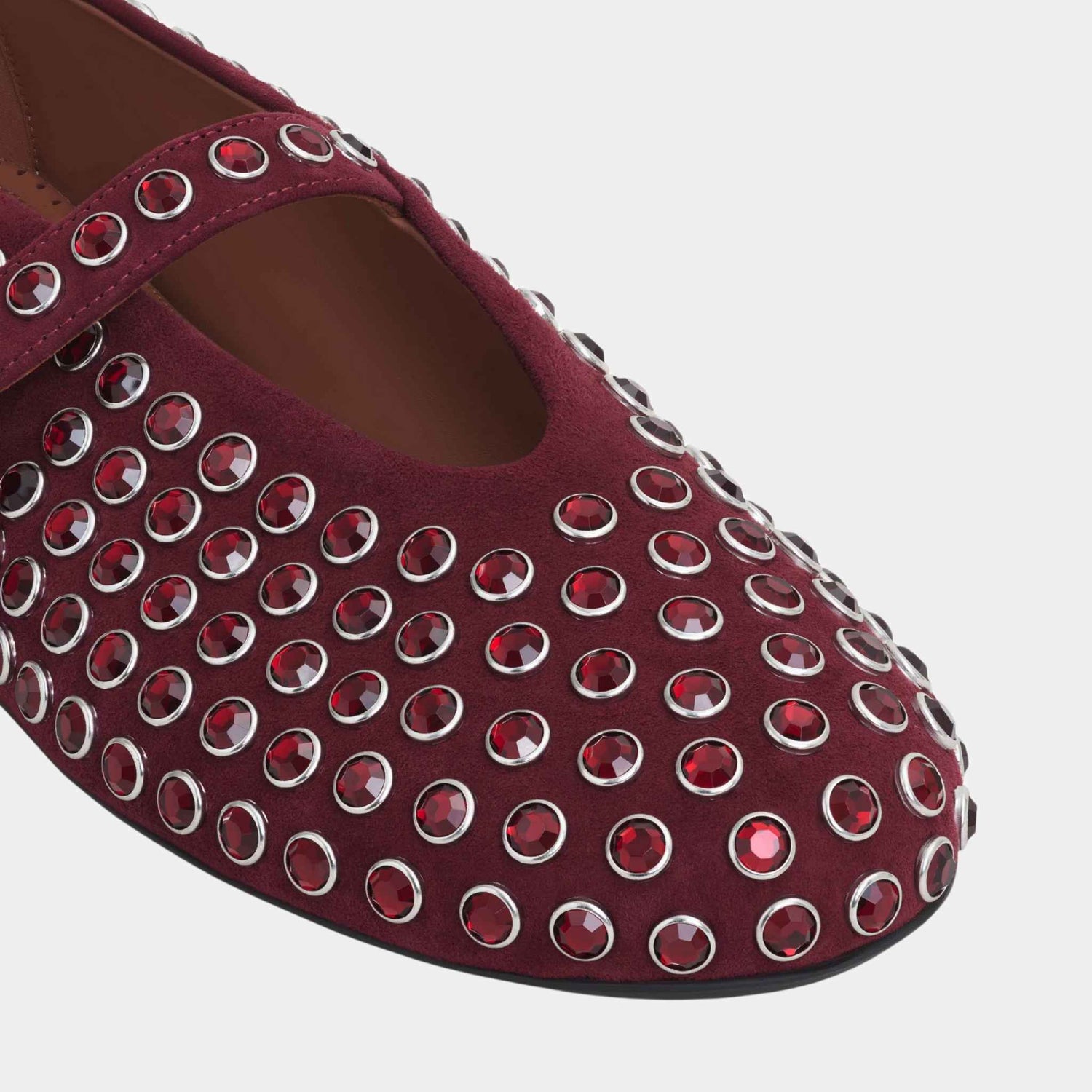 Alaïa Strass Suede Ballet Flats, Garnet Red, Close