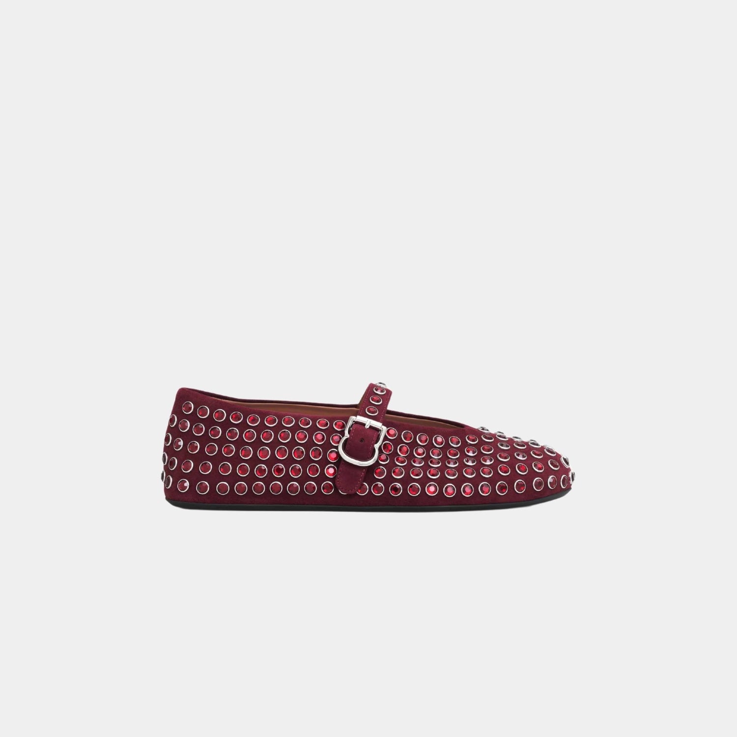 Alaïa Strass Suede Ballet Flats, Garnet Red, Side