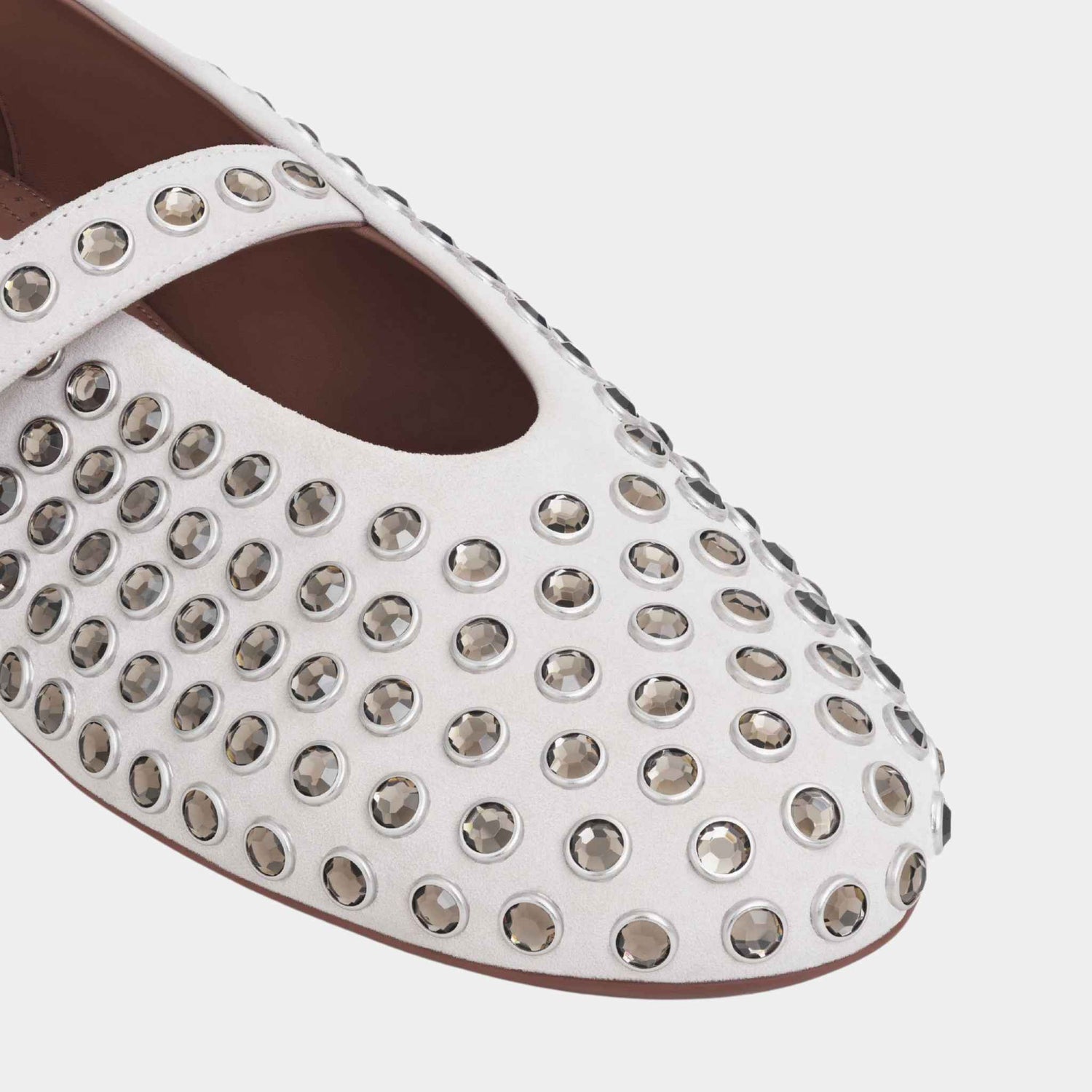 Alaïa Strass Suede Ballet Flats, Gray, Close
