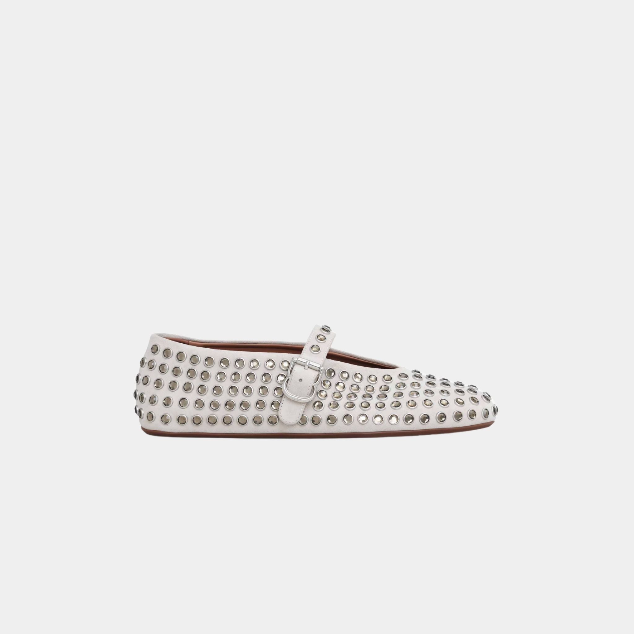 Alaïa Strass Suede Ballet Flats, Gray, Side