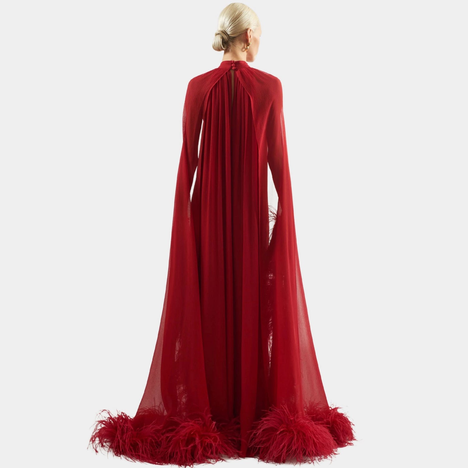 Taller Marmo Feathered Eterea Gown In Ruby, Back