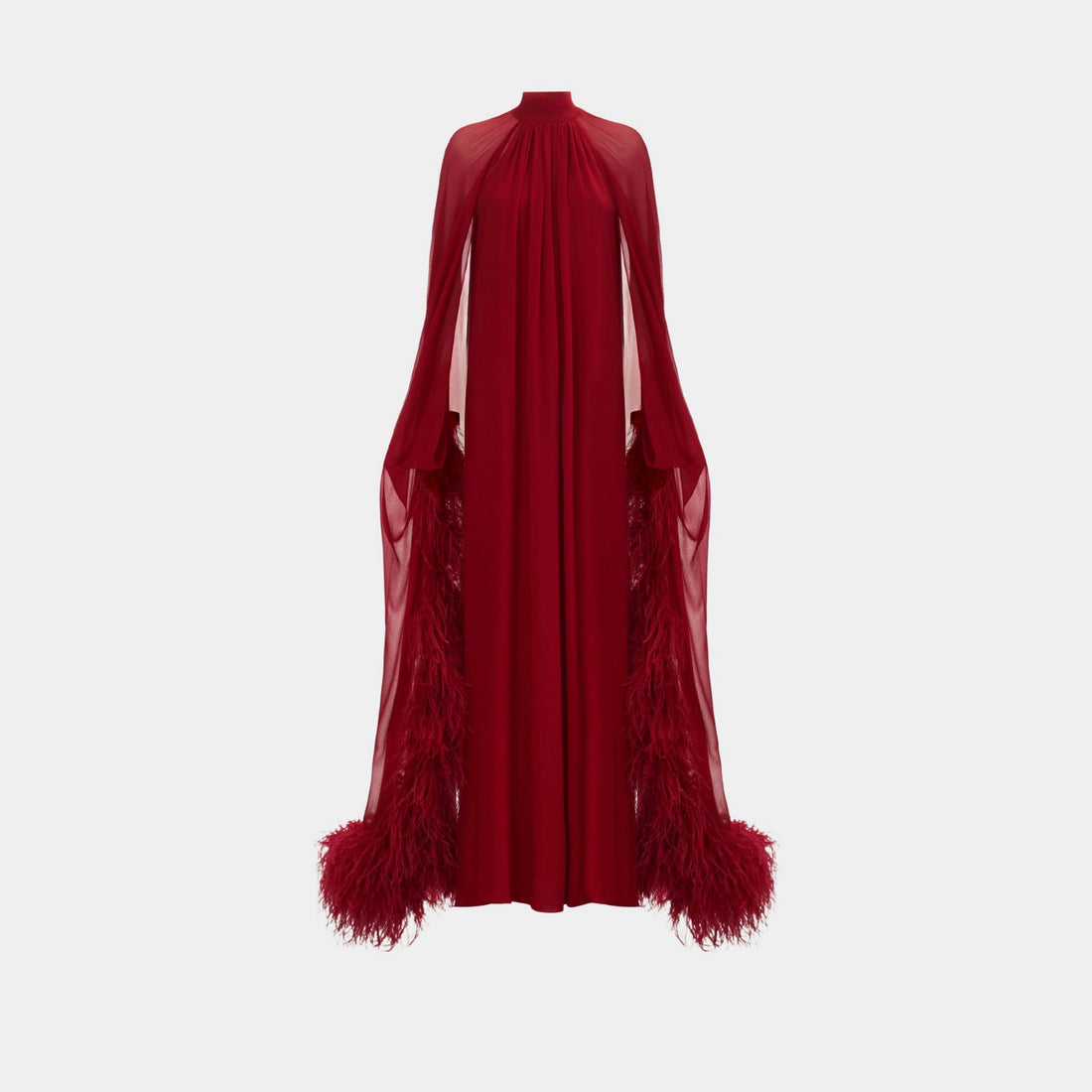 Taller Marmo Feathered Eterea Gown In Ruby, Front 