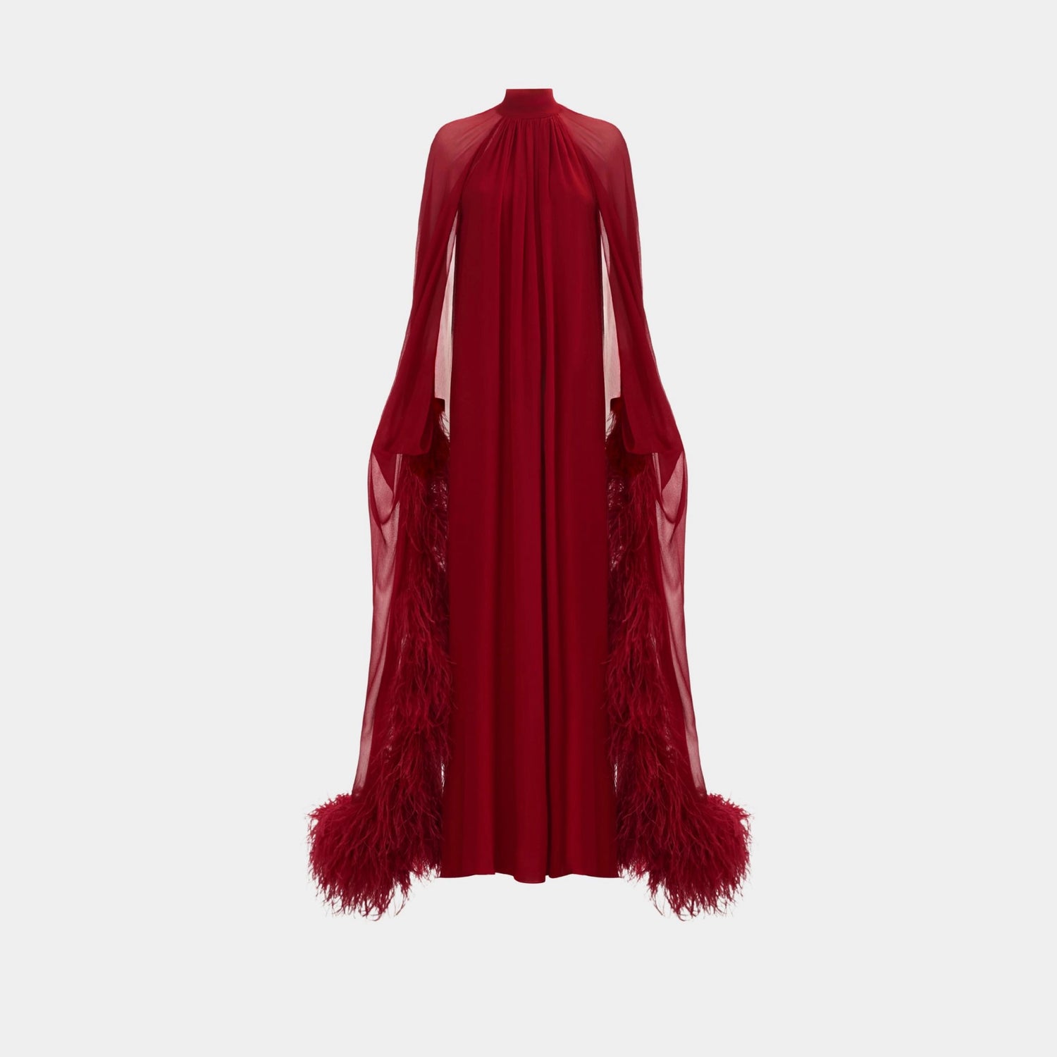 Taller Marmo Feathered Eterea Gown In Ruby, Front 