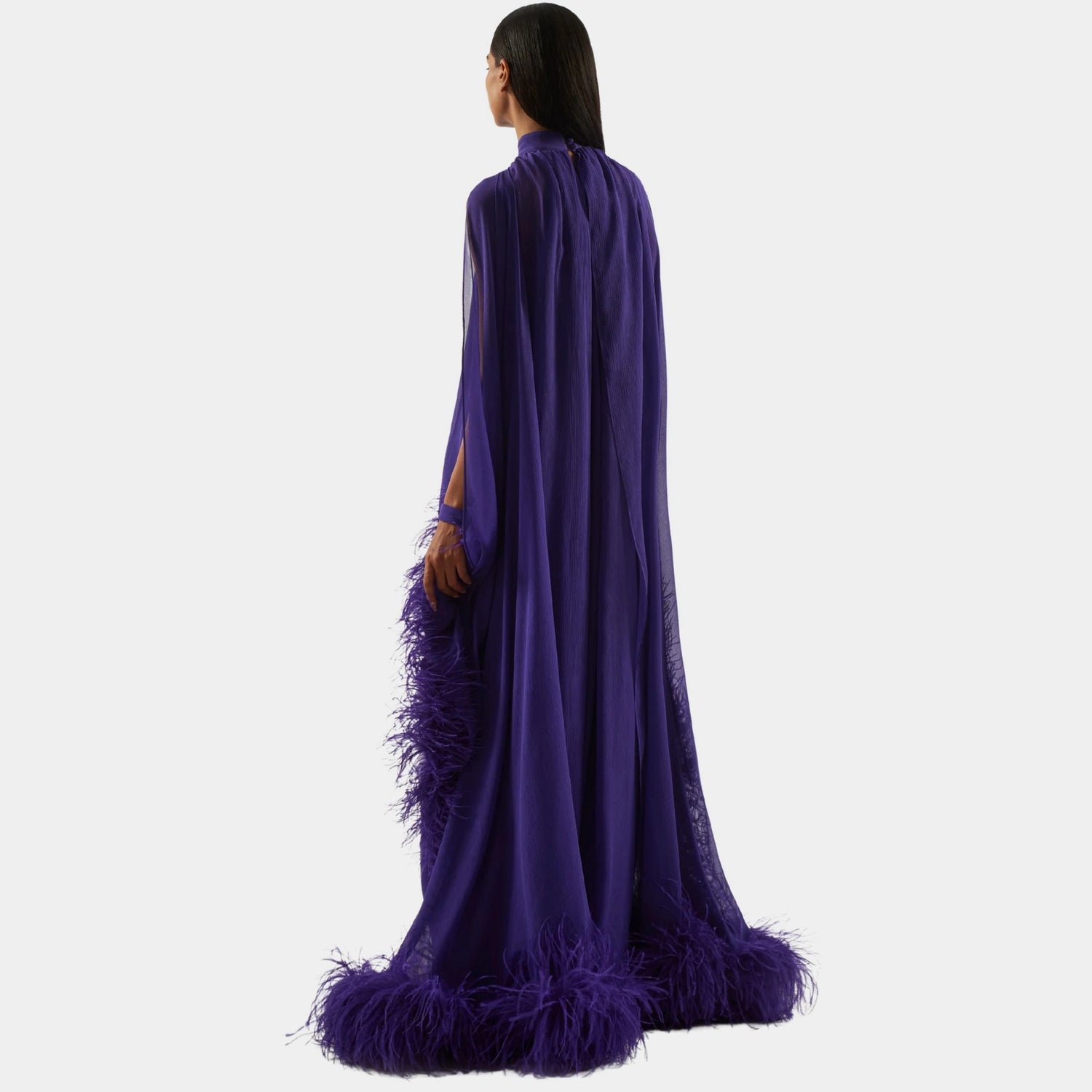 Taller Marmo Feathered Eterea Gown In Violet , Back