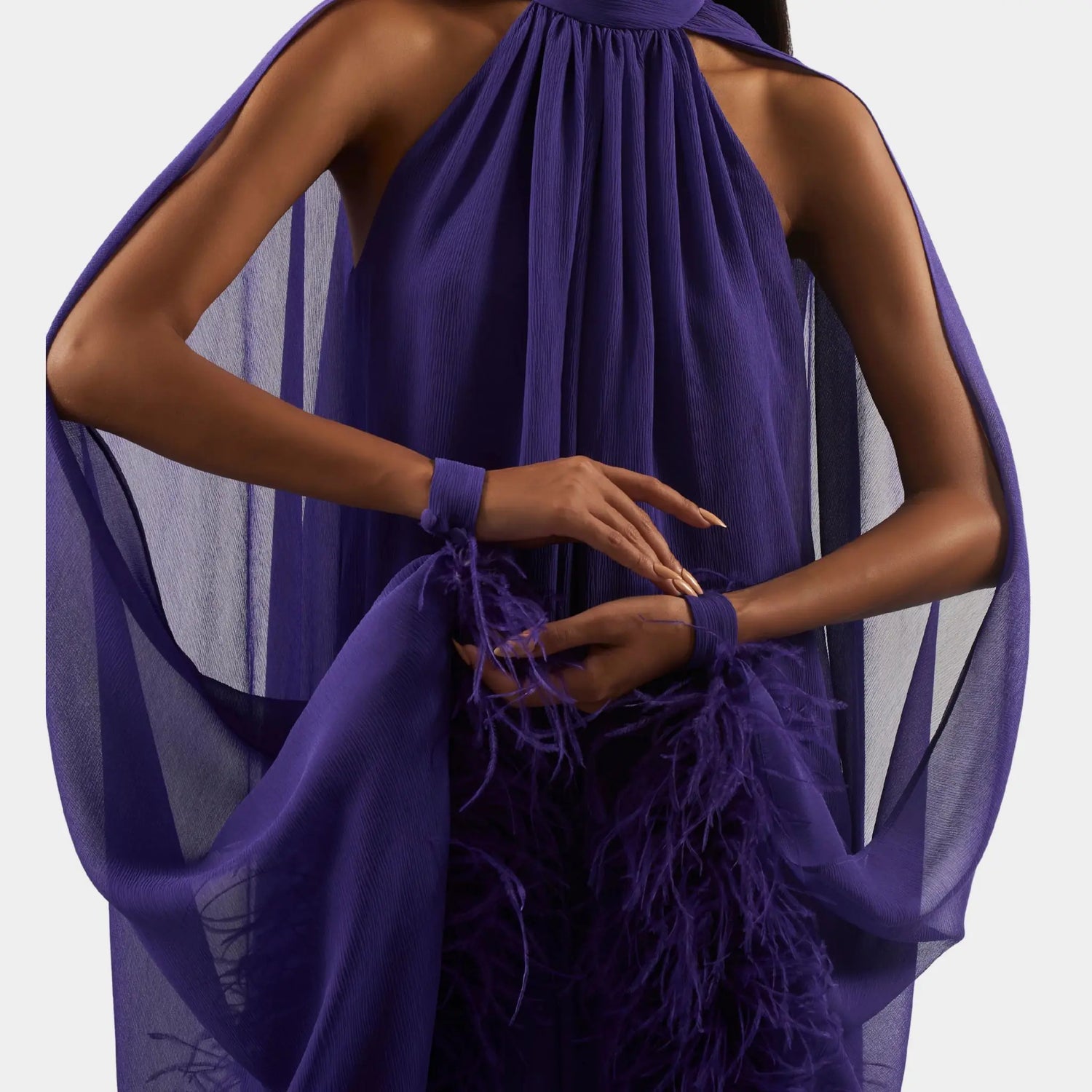Taller Marmo Feathered Eterea Gown In Violet , closeup