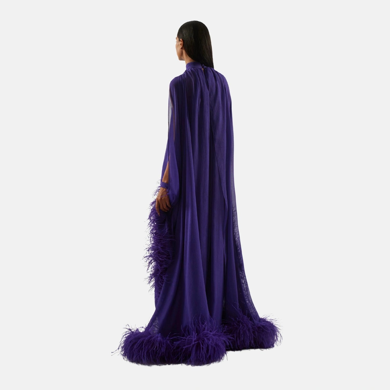 Taller Marmo Feathered Eterea Gown in Violet, Back