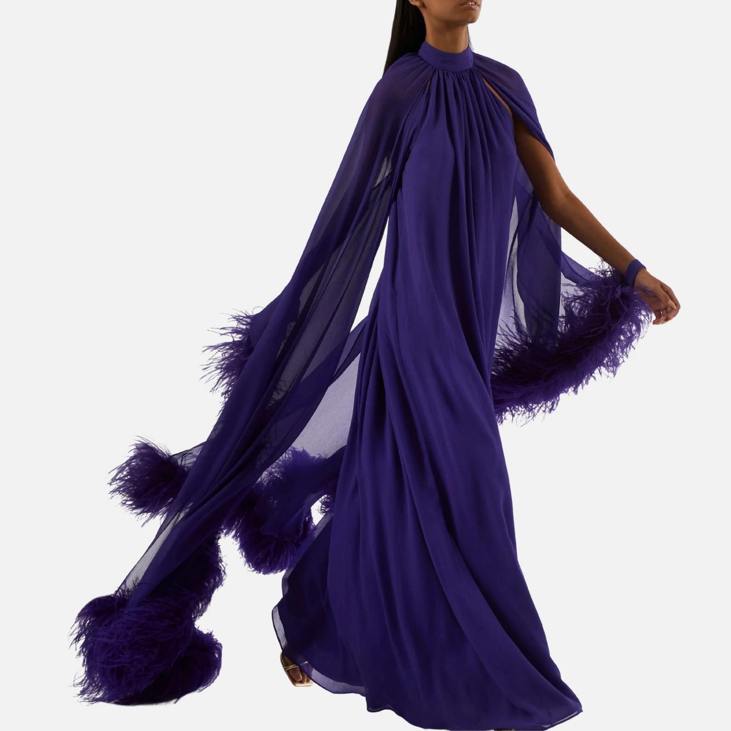 Taller Marmo Feathered Eterea Gown in Violet, Close