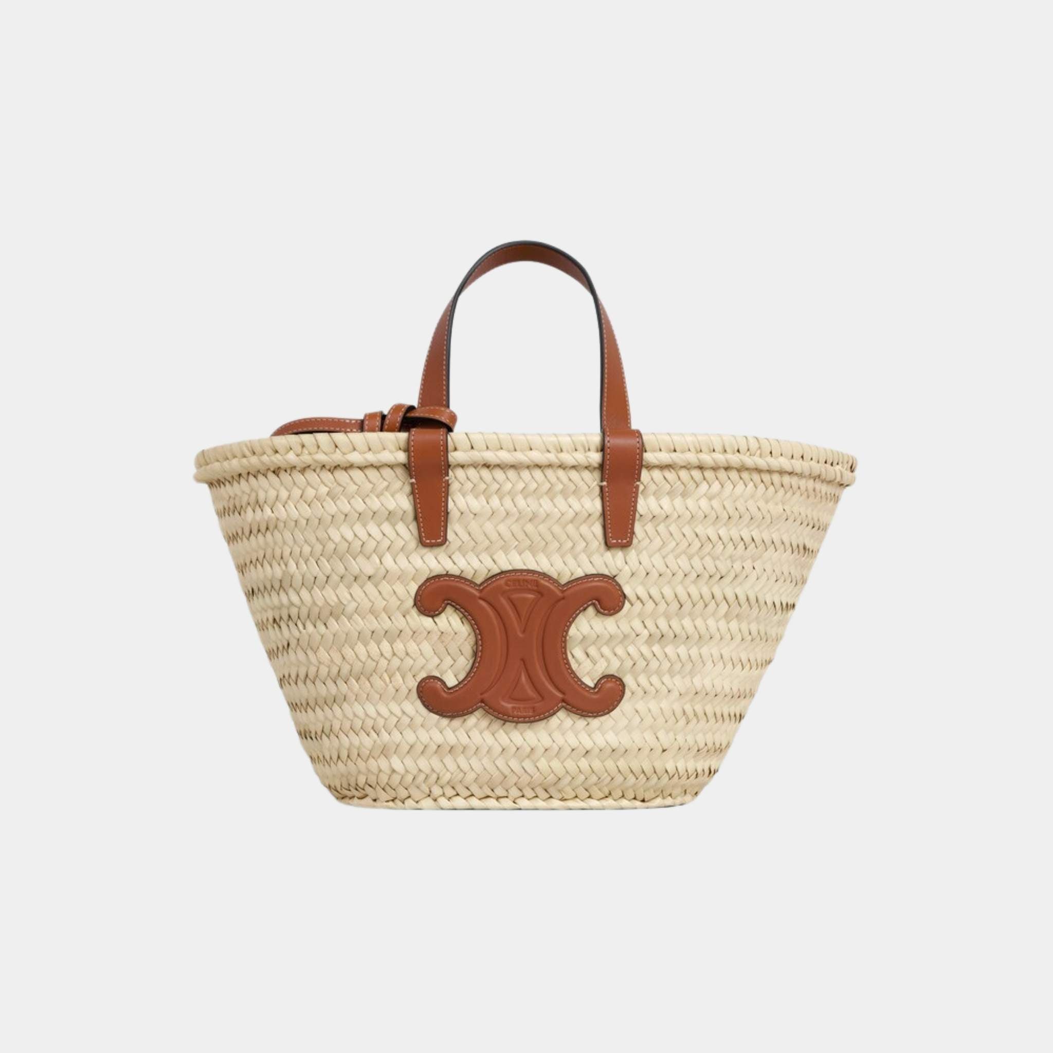 Celine Teen Celine Classic Panier In Palm Leaves And Calfskin, Front