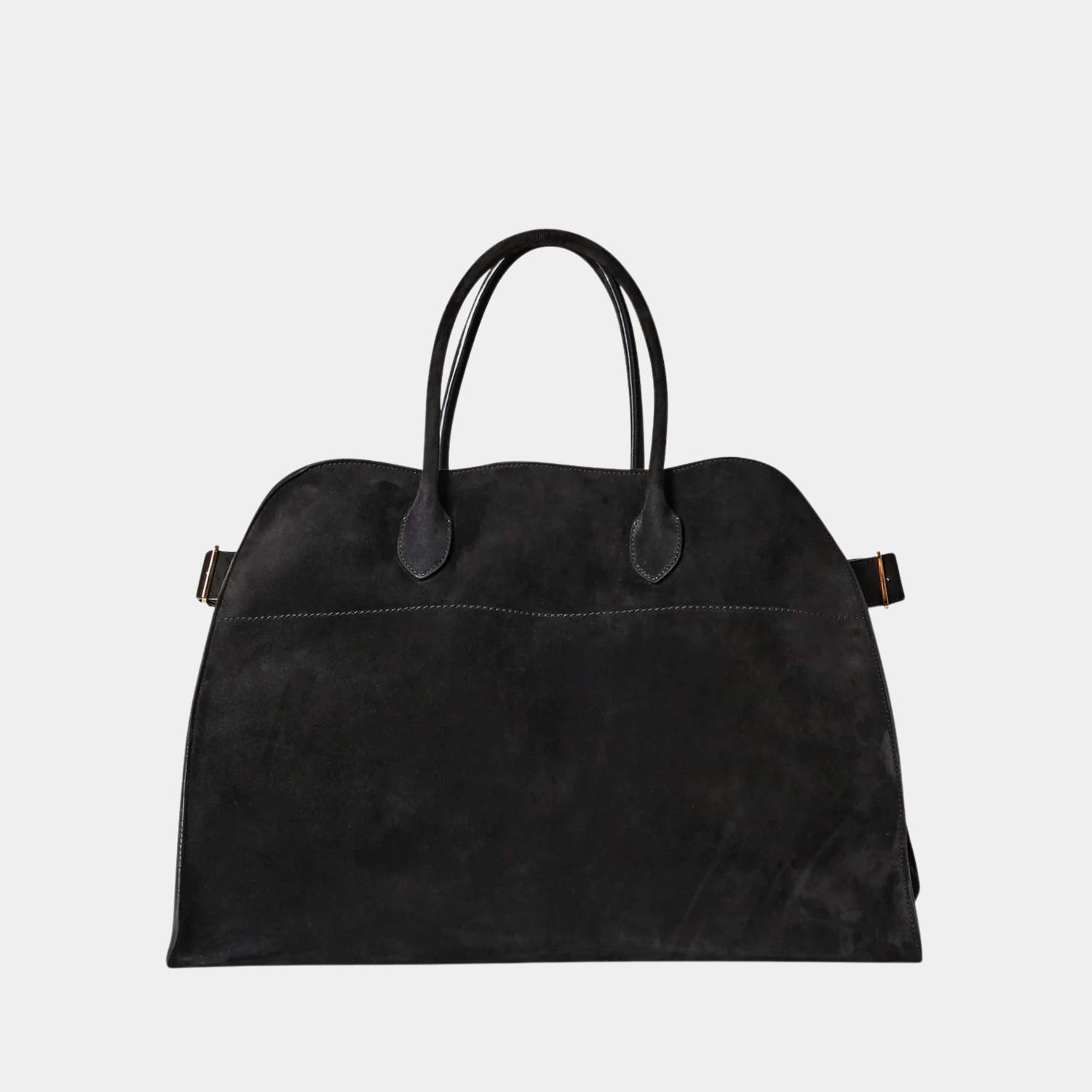 The Row Soft Margaux 17 Bag In Suede Black, Front