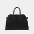 The Row Soft Margaux 17 Bag In Suede Black, Front