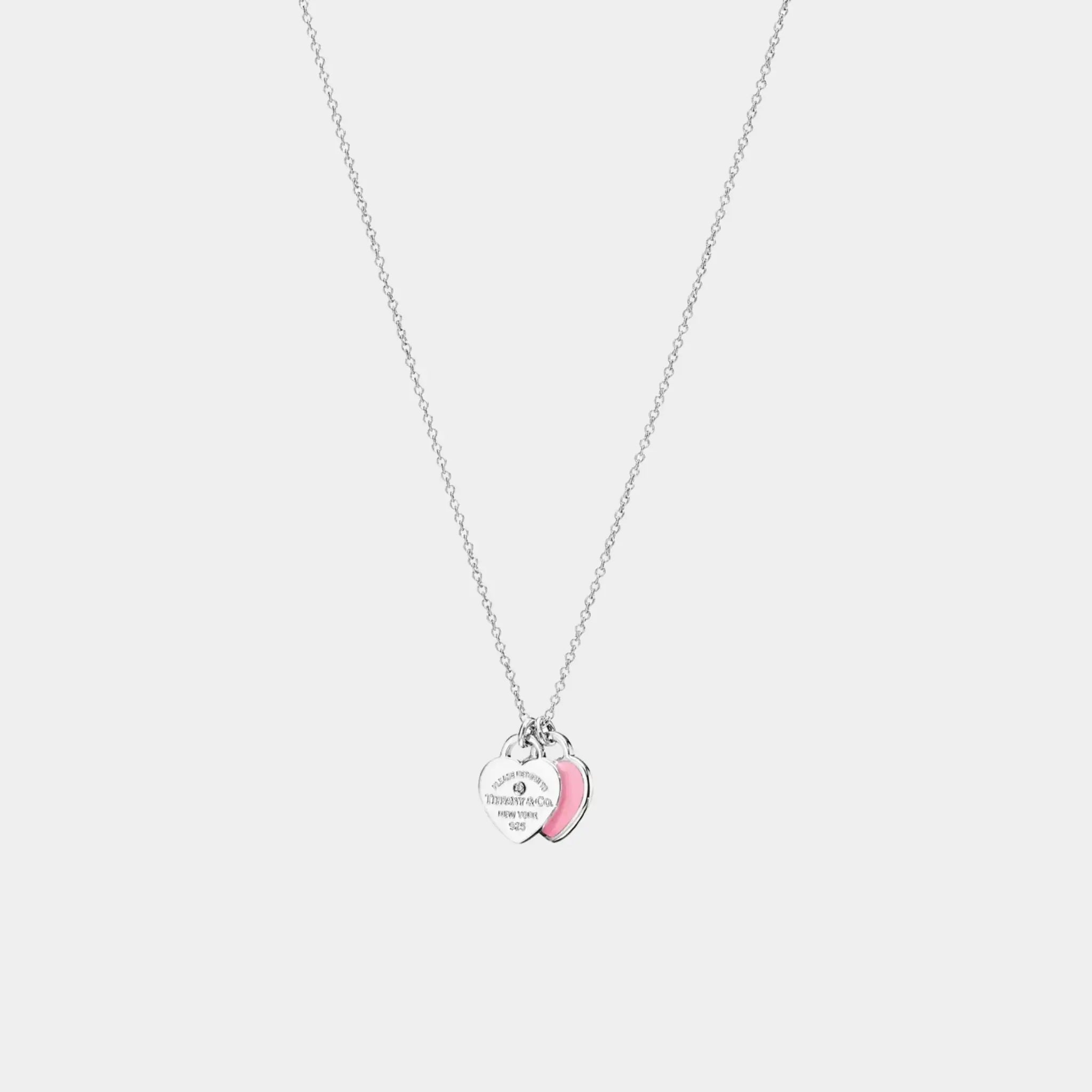 Tiffany &amp; Co Heart-Shaped Pendant In 925 Sterling Silver and Diamond, Pink, Front 