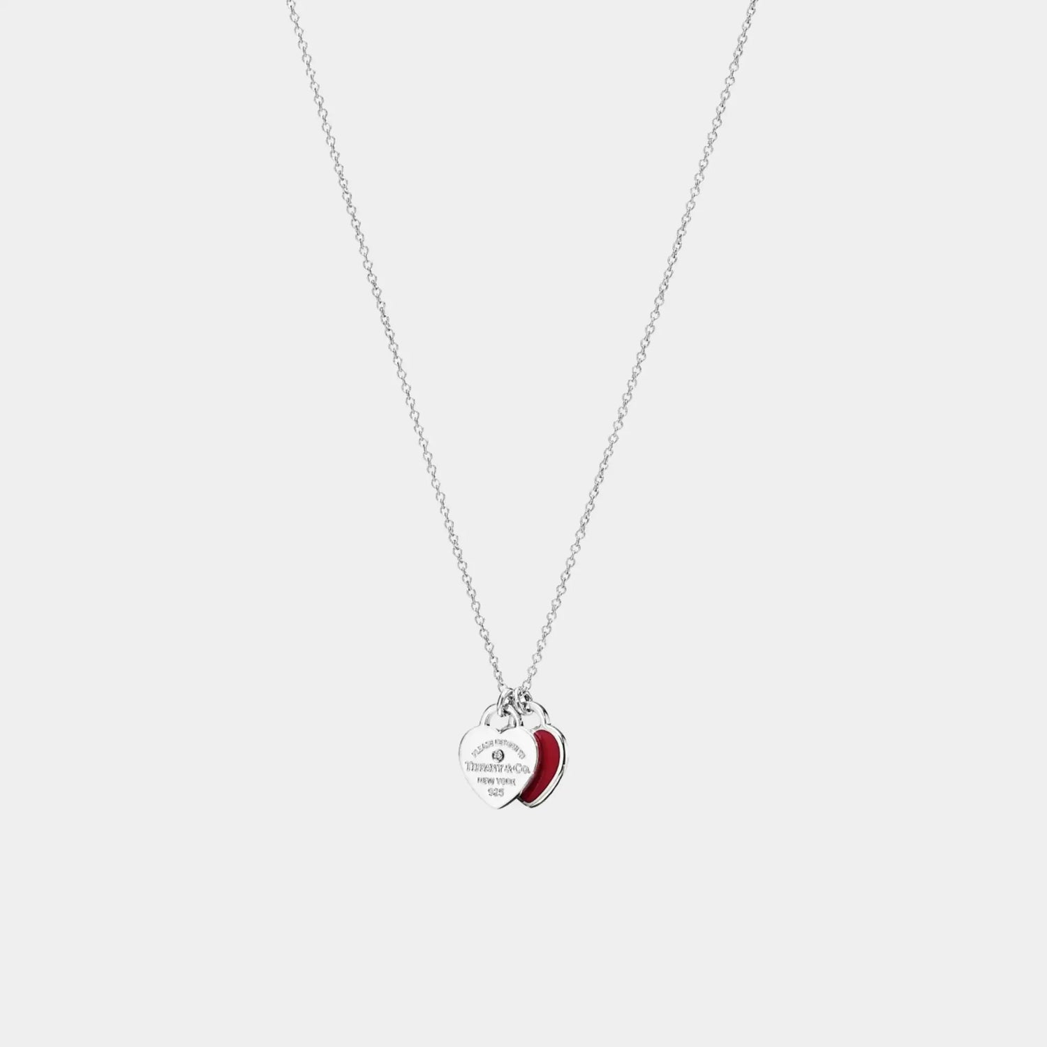 Tiffany &amp; Co Heart-Shaped Pendant In 925 Sterling Silver and Diamond, Red, Front 