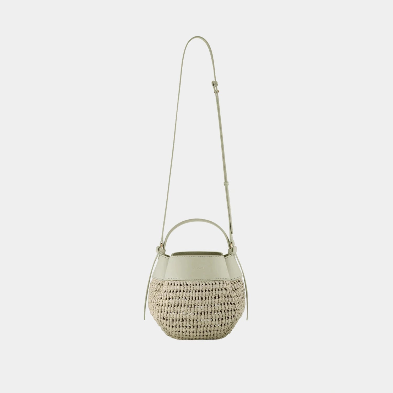 Polene Tsubi Bag in Raffia &amp; Smooth Leather, Laurel