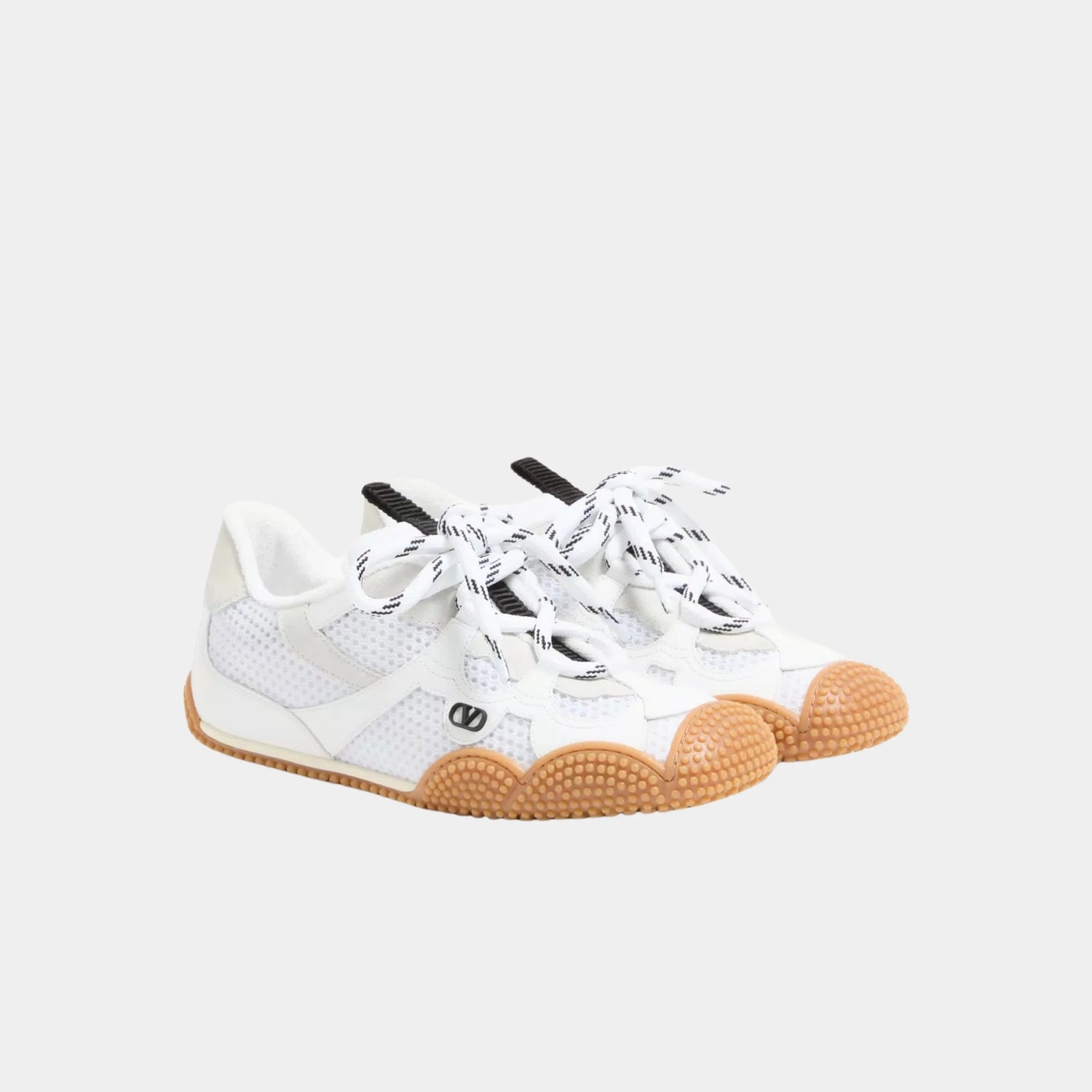 Valentino Amphibia Sneaker in Rubberized Calfskin and Split Leather, White, Front