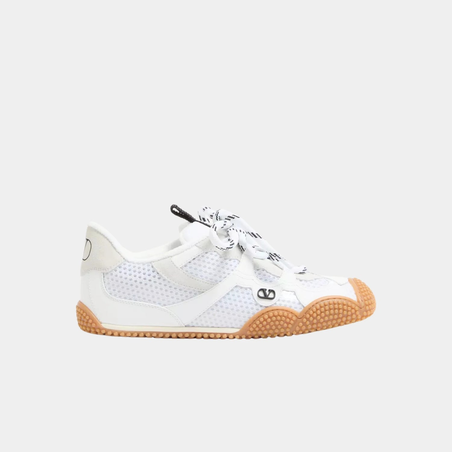 Valentino Amphibia Sneaker in Rubberized Calfskin and Split Leather, White, Side