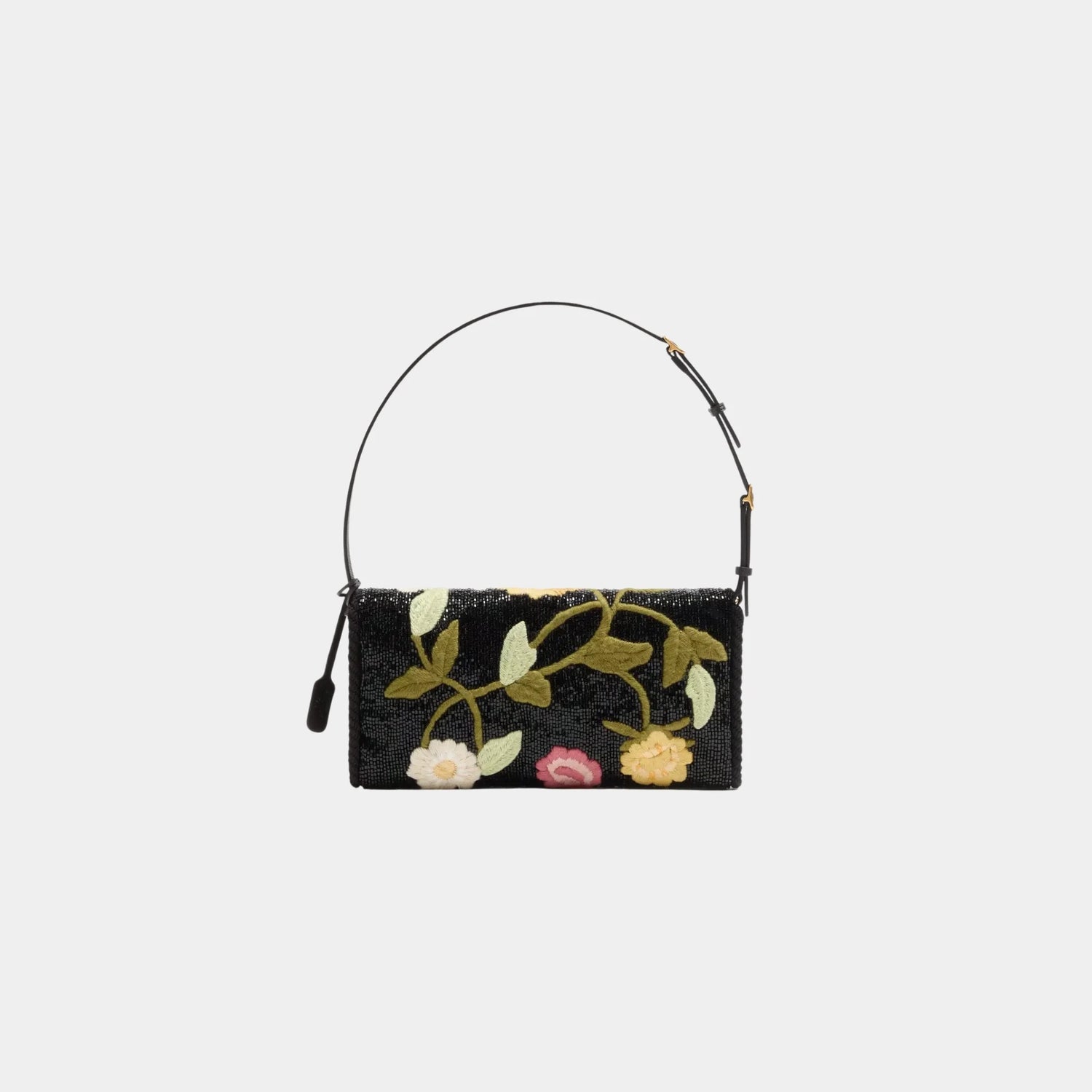 Valentino Garavani DeVain Small Embroidered Shoulder Bag, Black, Back