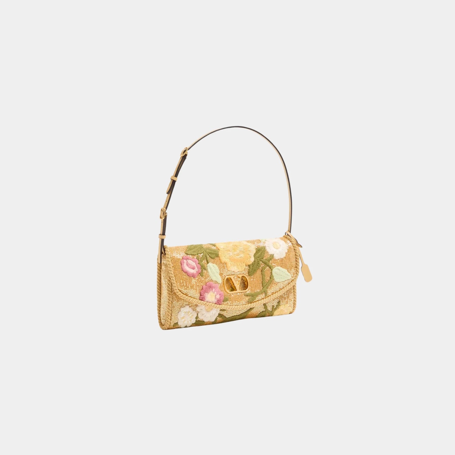 Valentino Garavani DeVain Small Embroidered Shoulder Bag, Gold, Side