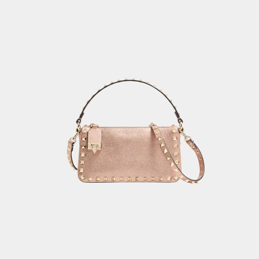 Valentino Garavani Rockstud Small Bag in Laminated Grainy Calfskin, Rose Cannelle, Front