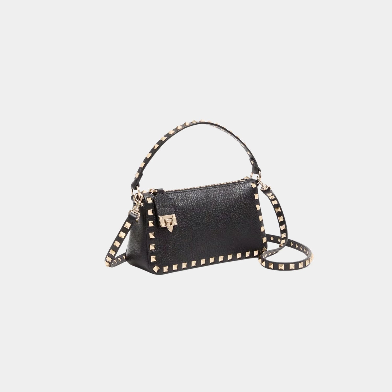 Valentino Garavani Rockstud Small Crossbody Bag in Grainy Calfskin, Black, Side