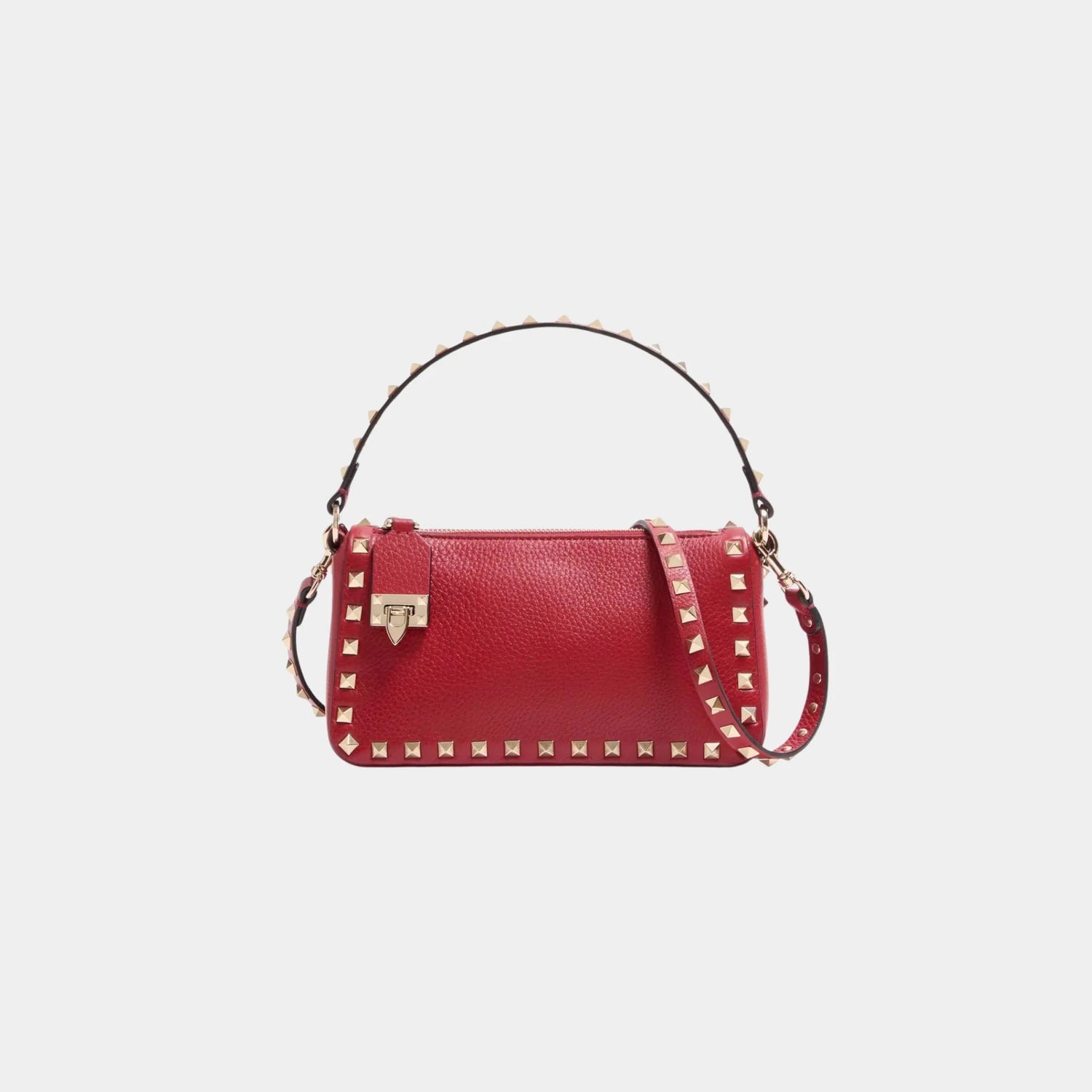 Valentino Garavani Rockstud Small Crossbody Bag in Grainy Calfskin, Rosso Valentino, Front